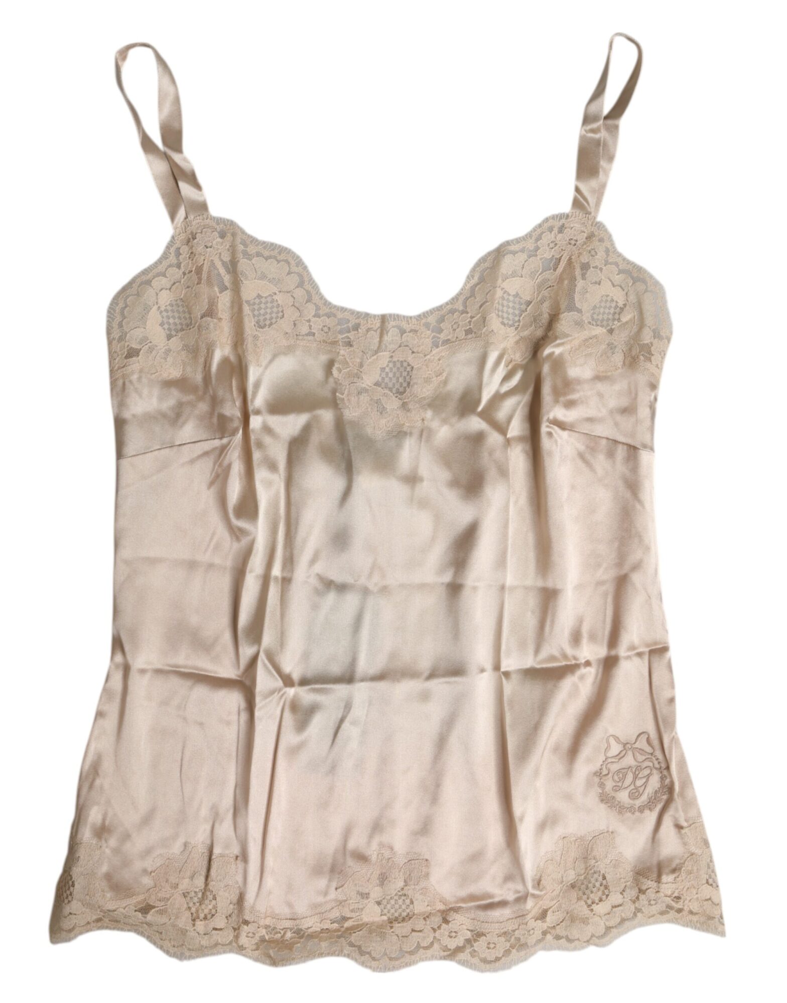 Dolce & Gabbana - Beige Lace Silk Satin Tank Lingerie Underwear