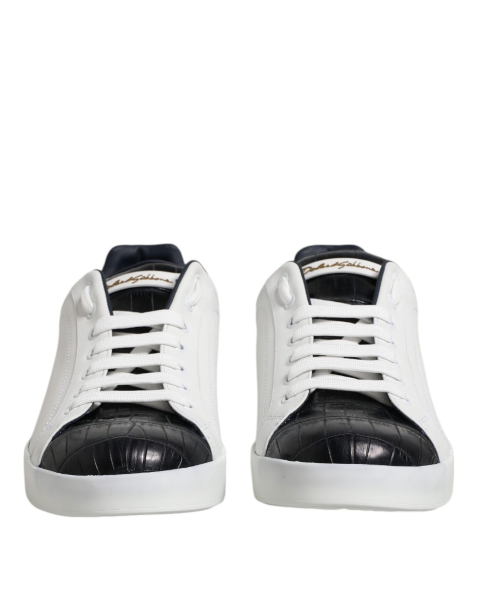Dolce & Gabbana - White Black Leather Portofino Sneaker Shoes