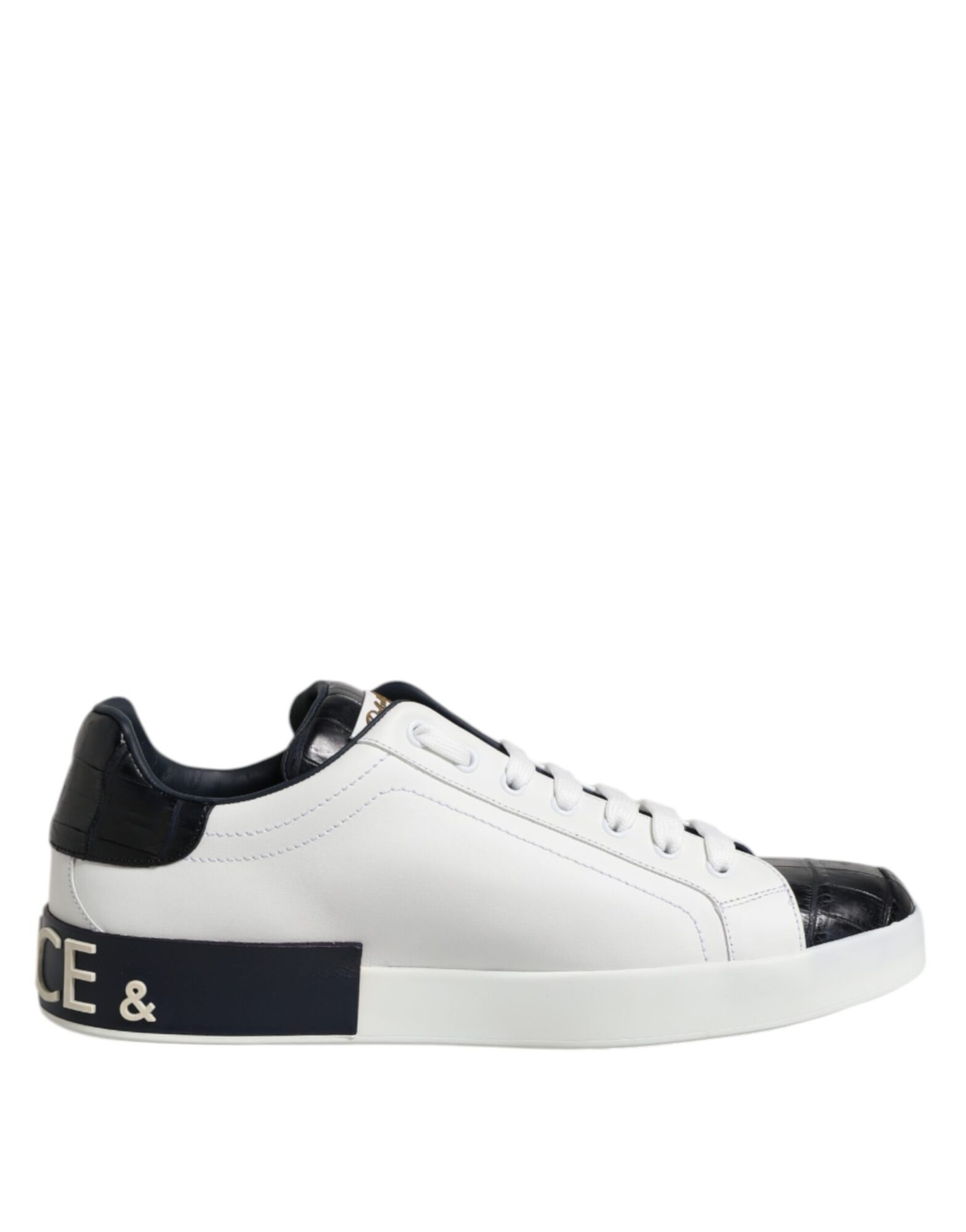 Dolce & Gabbana - White Black Leather Portofino Sneaker Shoes