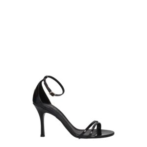 Black Leather Stiletto Heels Sandals