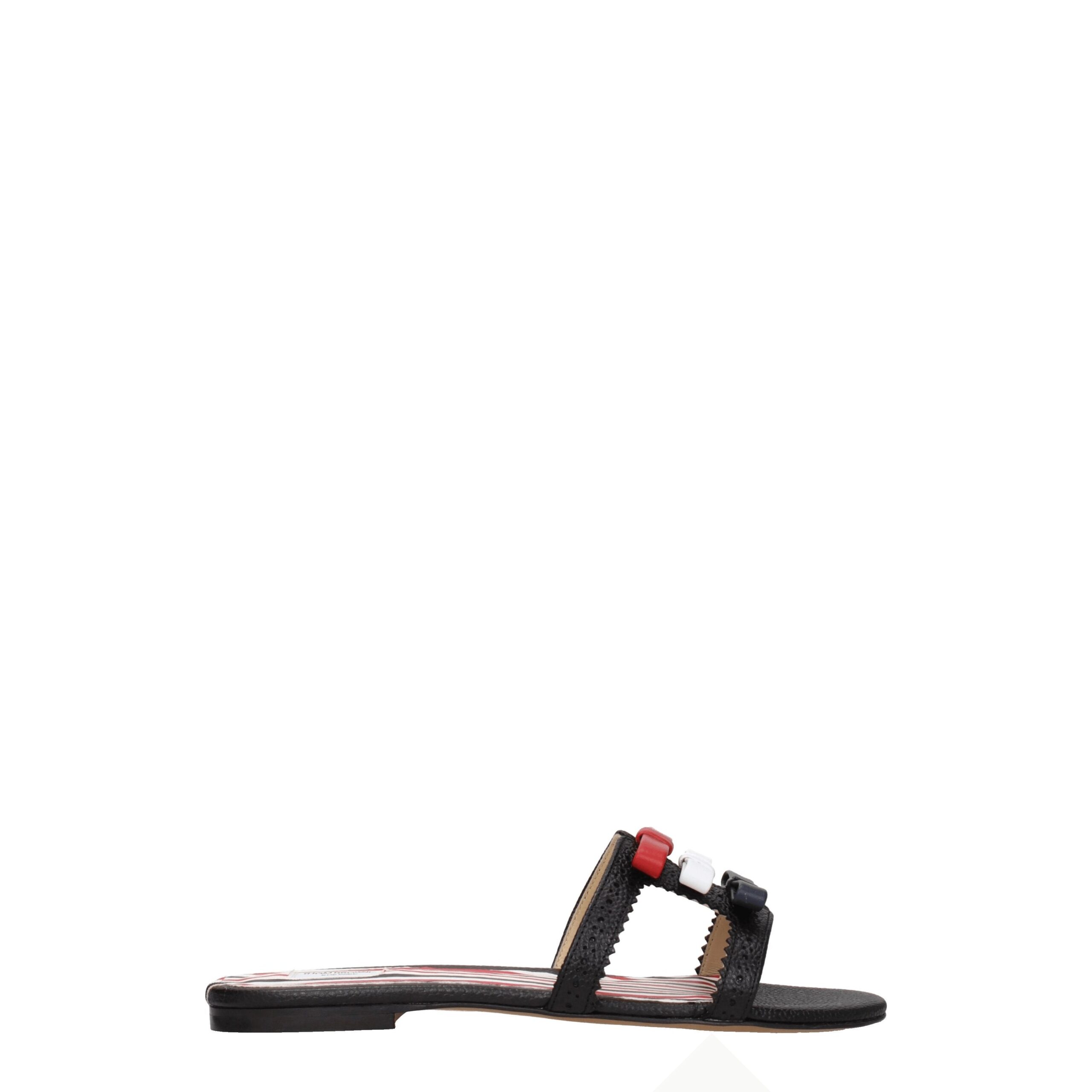 Thom Browne - Black Leather Slippers Sandals