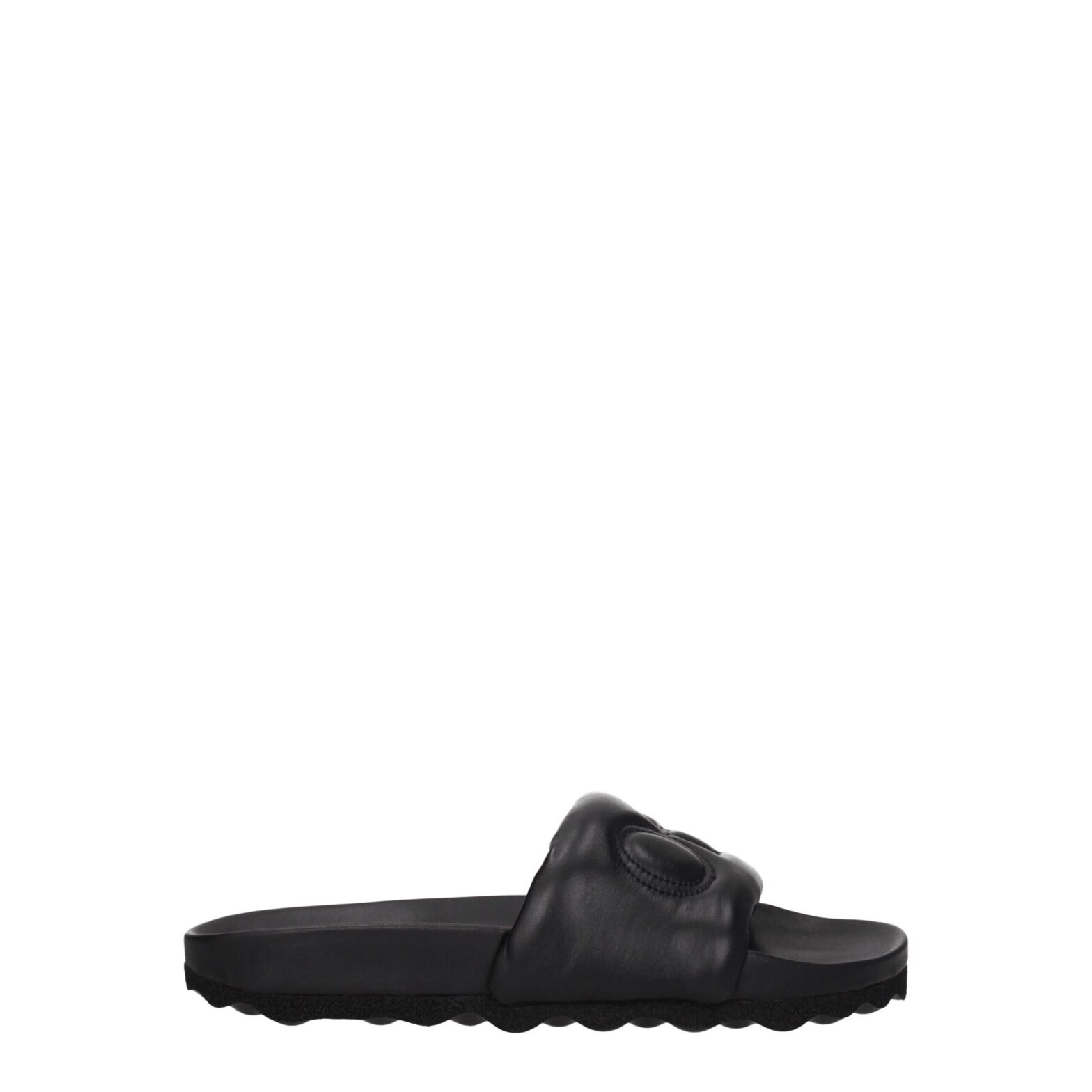 Off-White - Black Leather Slippers Sandals
