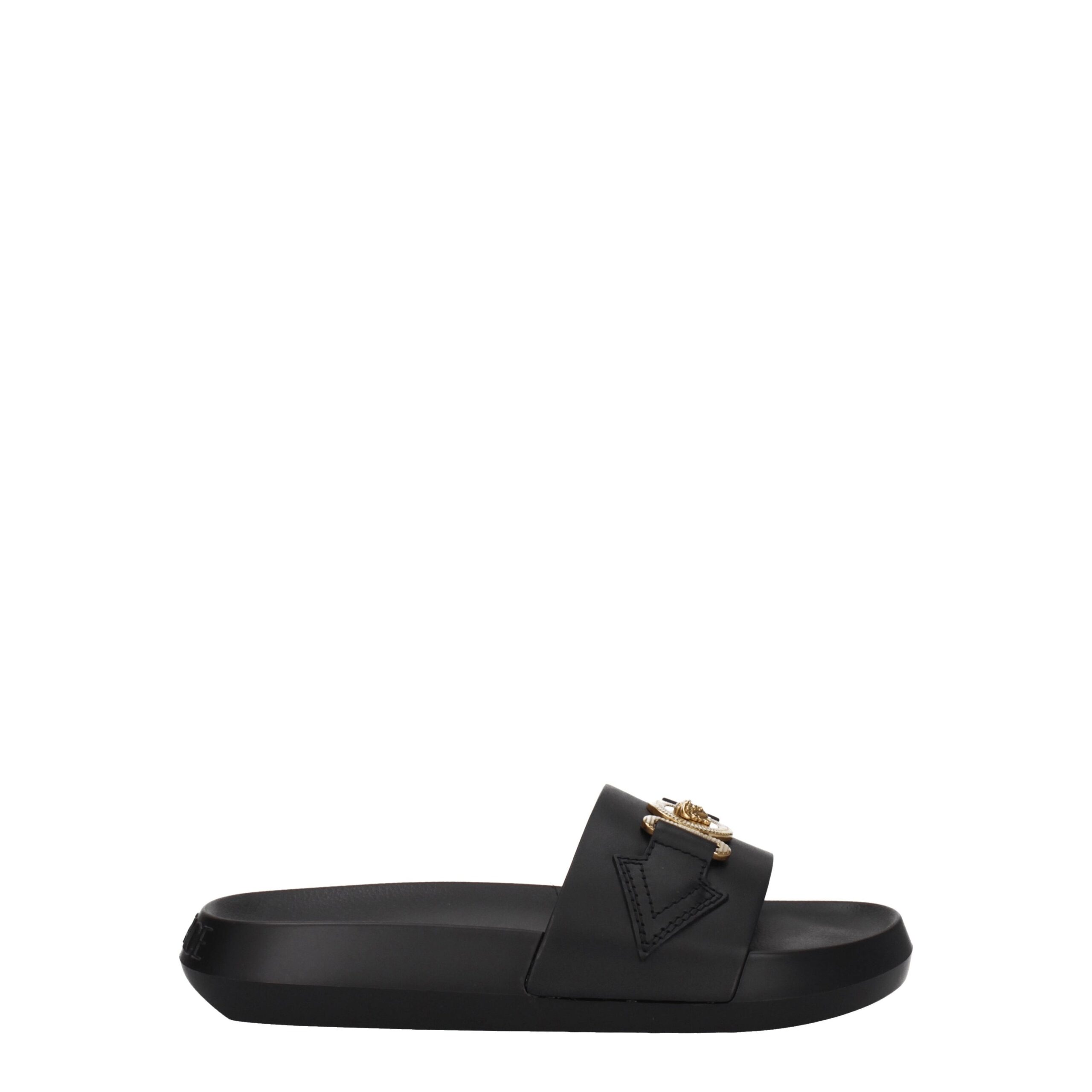 Versace - Black Leather Slippers Sandals