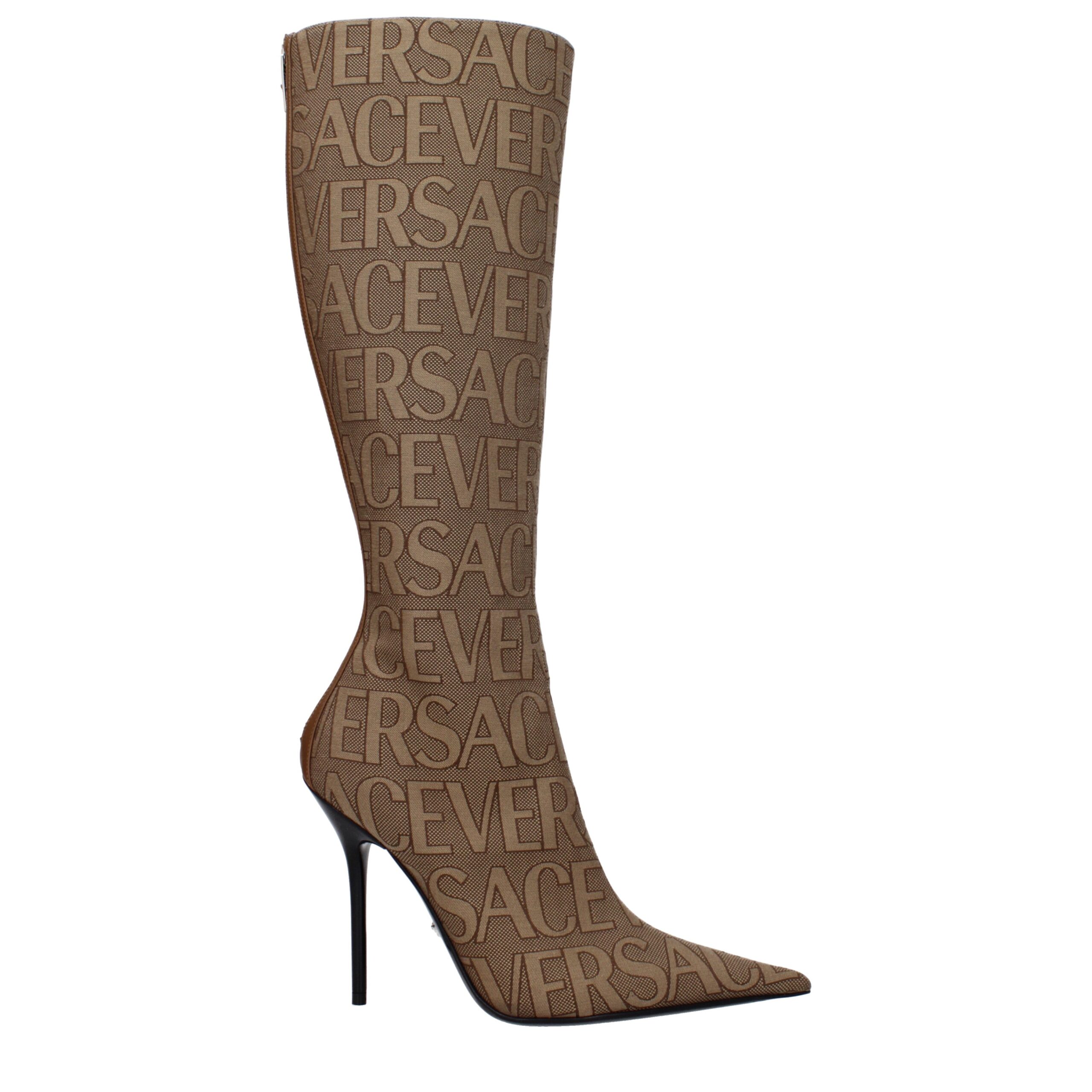 Versace - Beige Fabric High Heel Boots