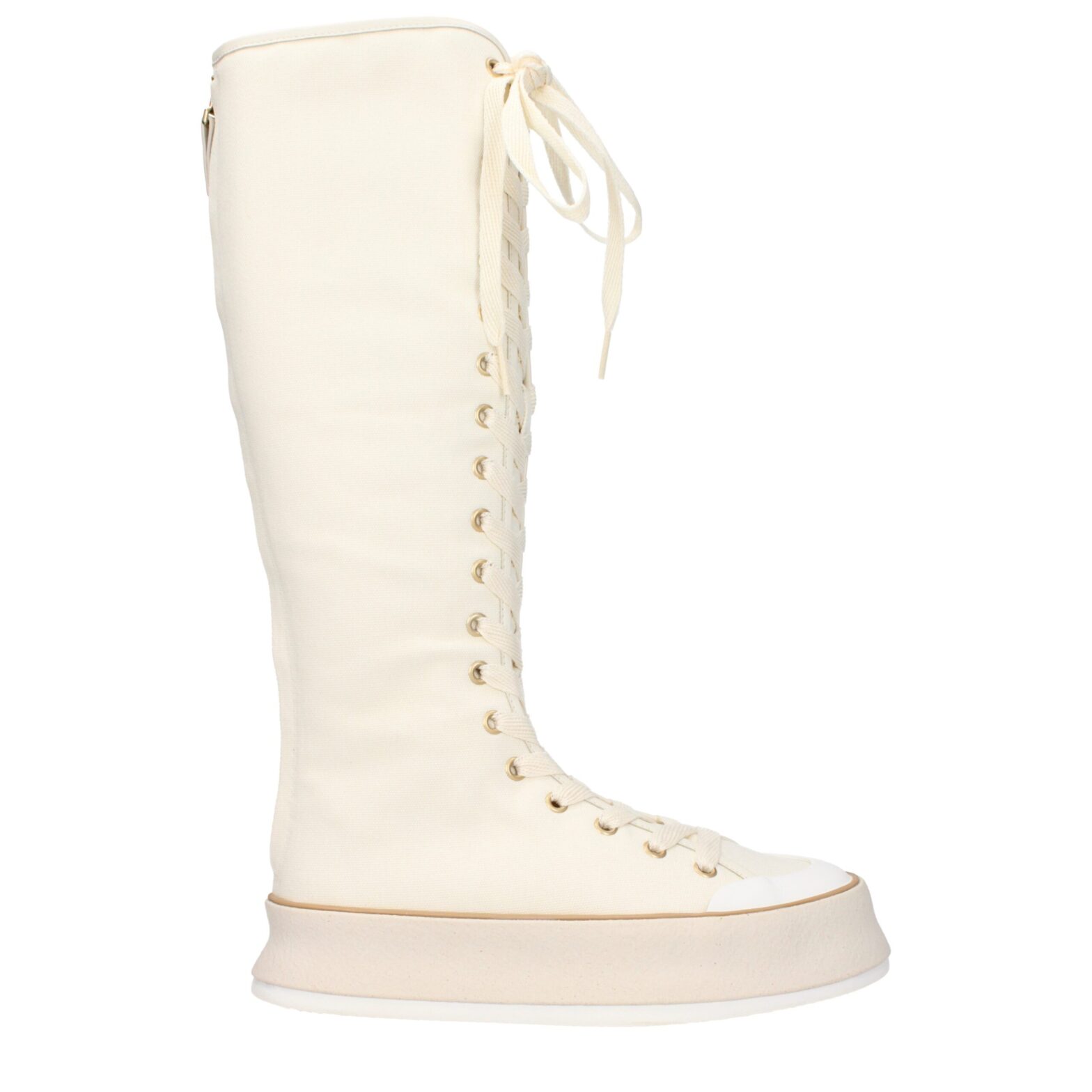 Max Mara - Beige Fabric Lace-Up Boots