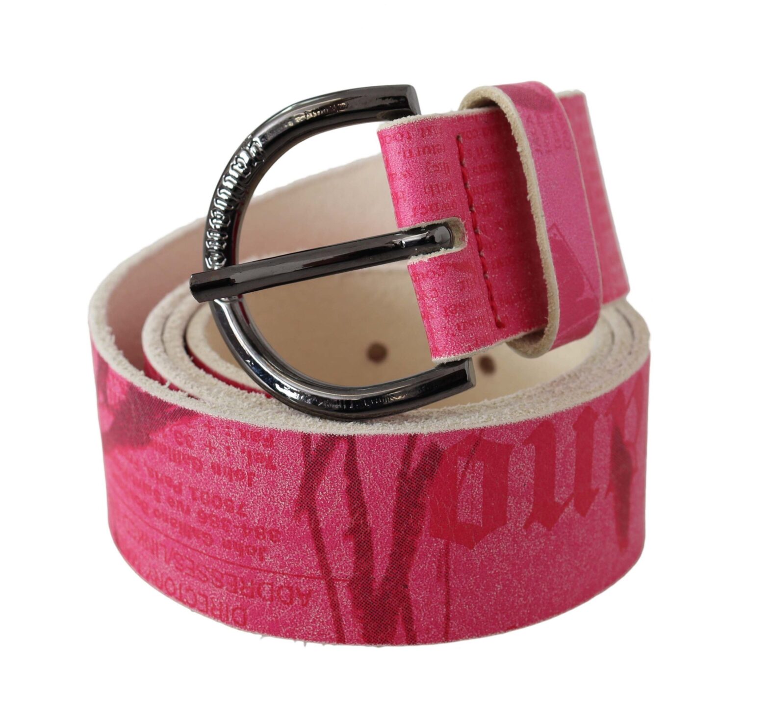 John Galliano - Pink Leather Letter Logo Design Round Buckle Belt
