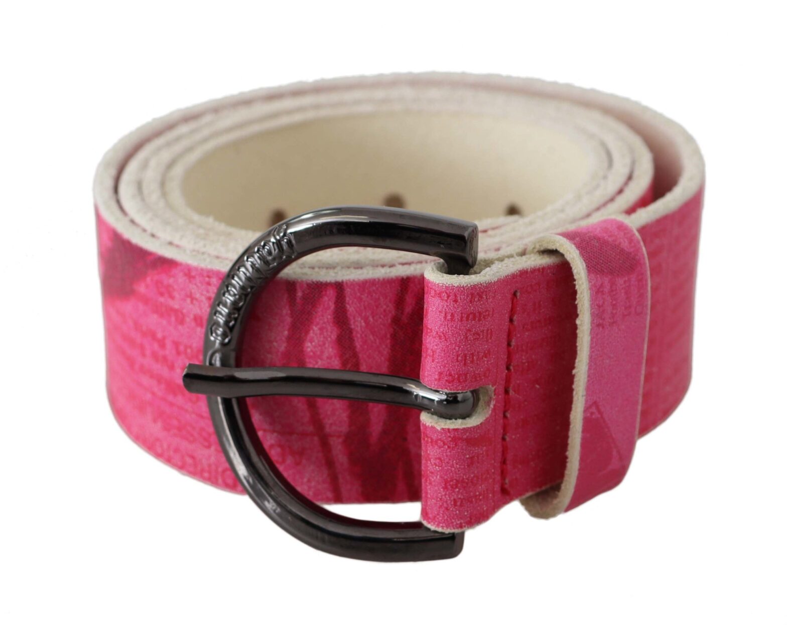 John Galliano - Pink Leather Letter Logo Design Round Buckle Belt