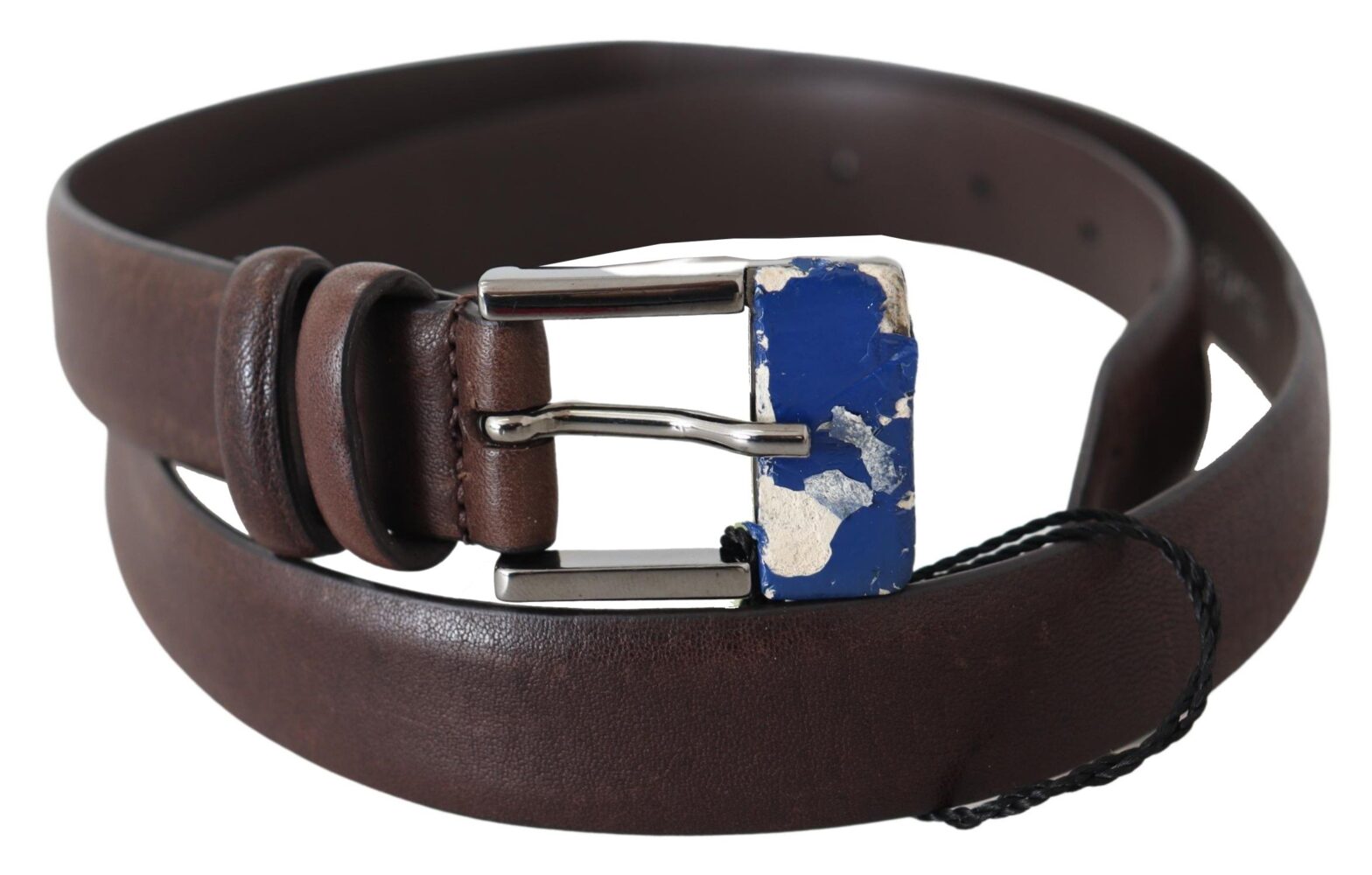 Costume National - Brown Genuine Leather Silver Buckle Belt