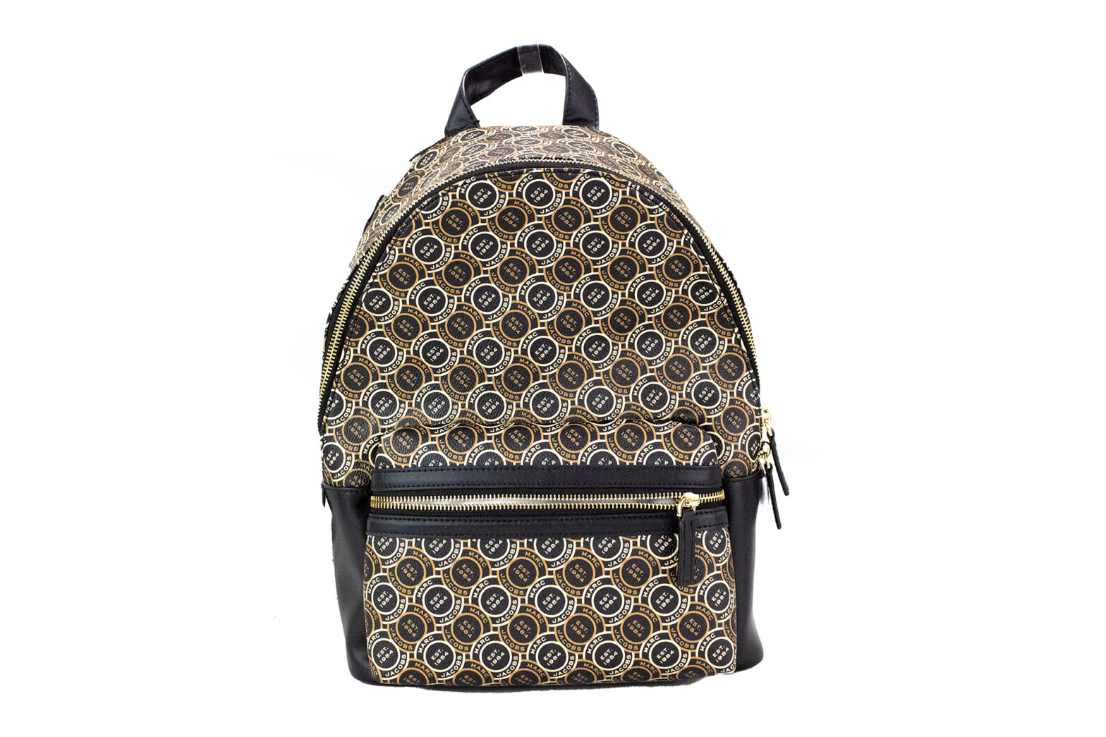 Marc Jacobs - Signet Medium Black Logo Printed Leather Shoulder Backpack Bookbag