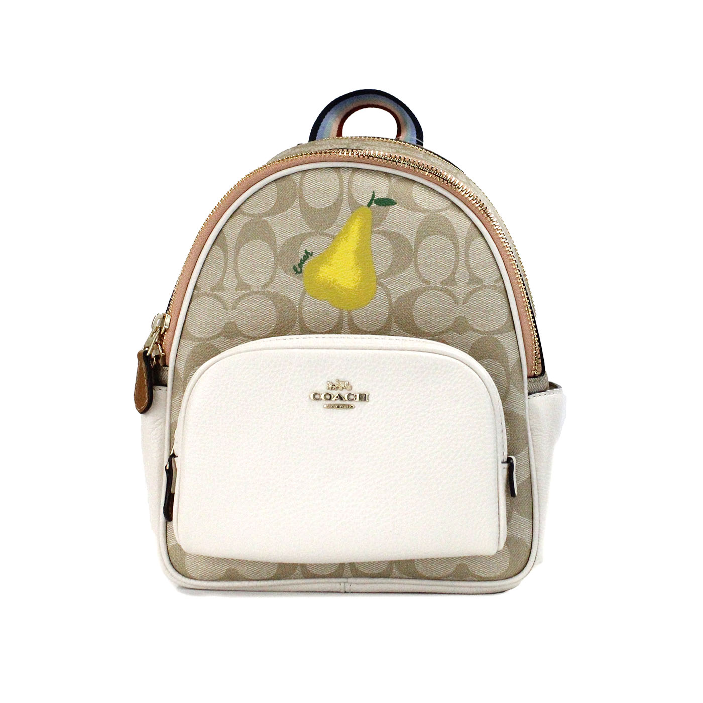 COACH - Mini Court Signature Pear Motif Shoulder Backpack Bookbag Bag Chalk Taffy