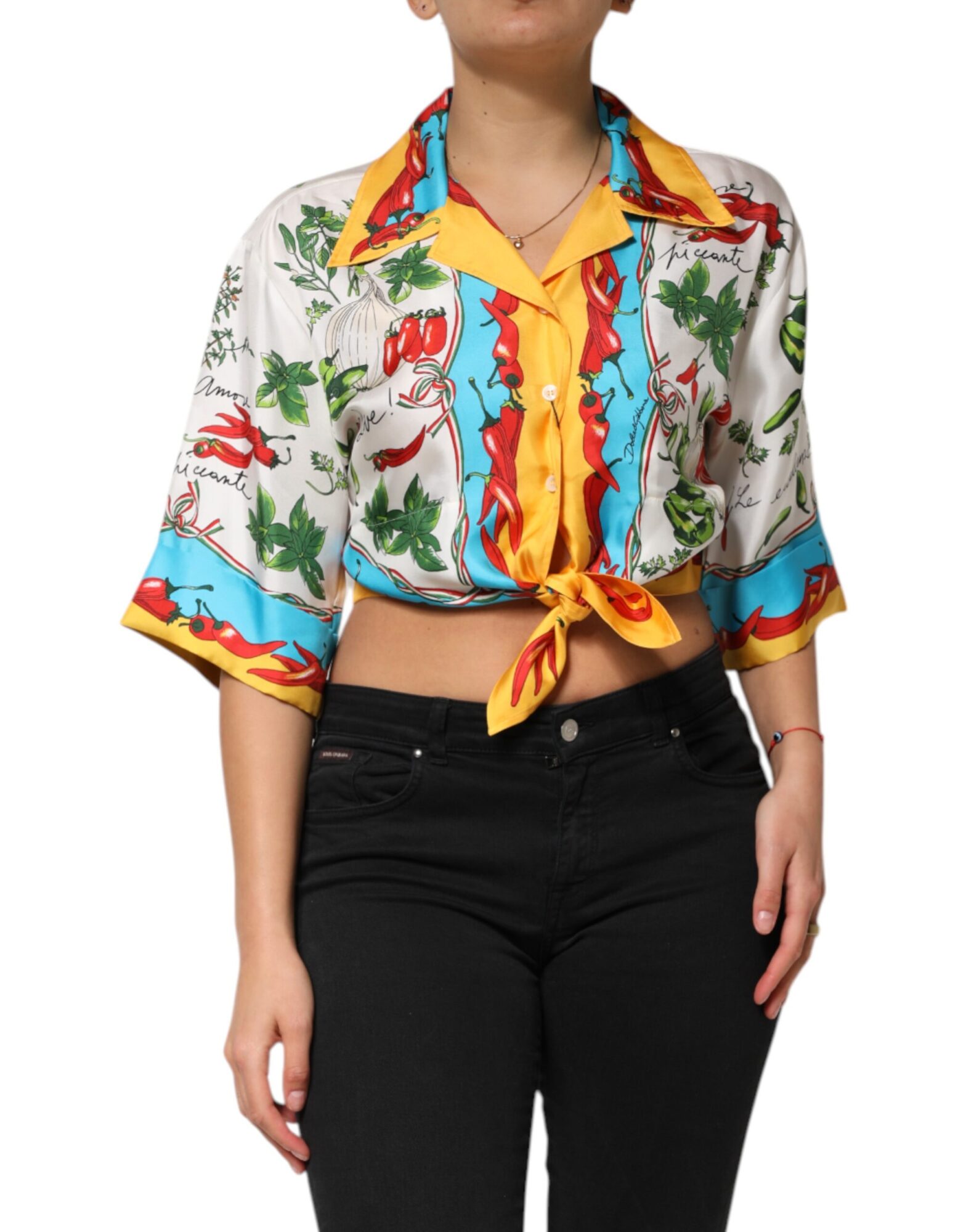 Dolce & Gabbana - Multicolor Chili Silk Cropped Blouse Top