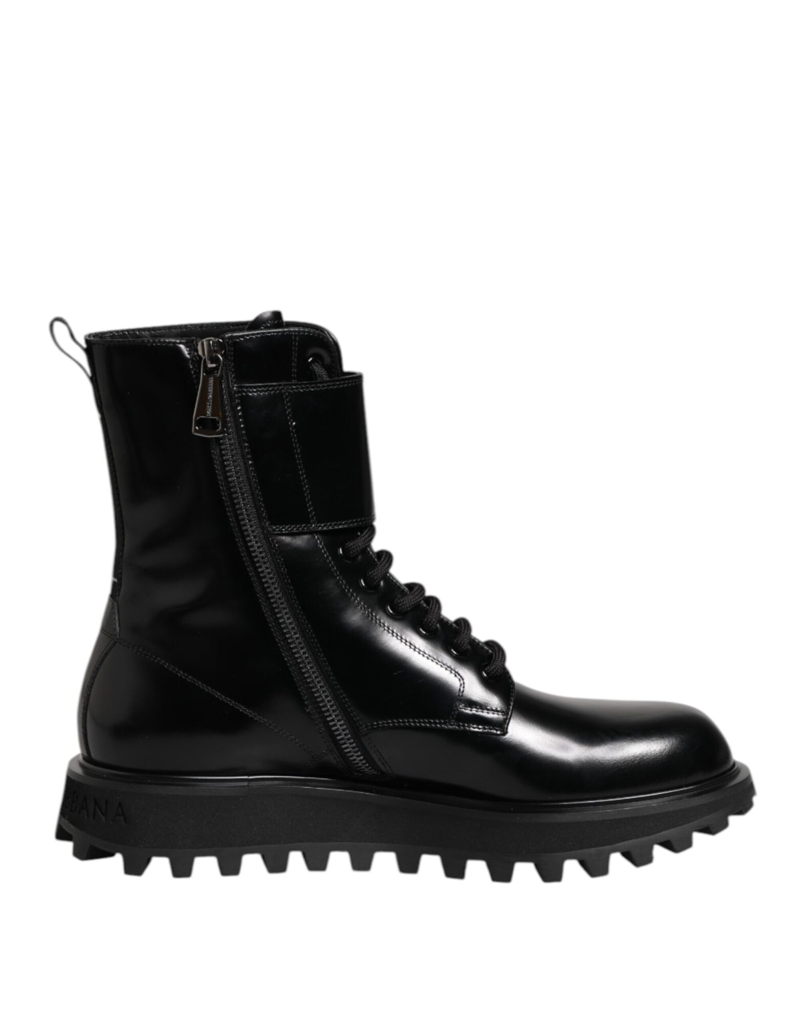 Dolce & Gabbana - Black Leather Lace Up Mid Calf Boots Shoes