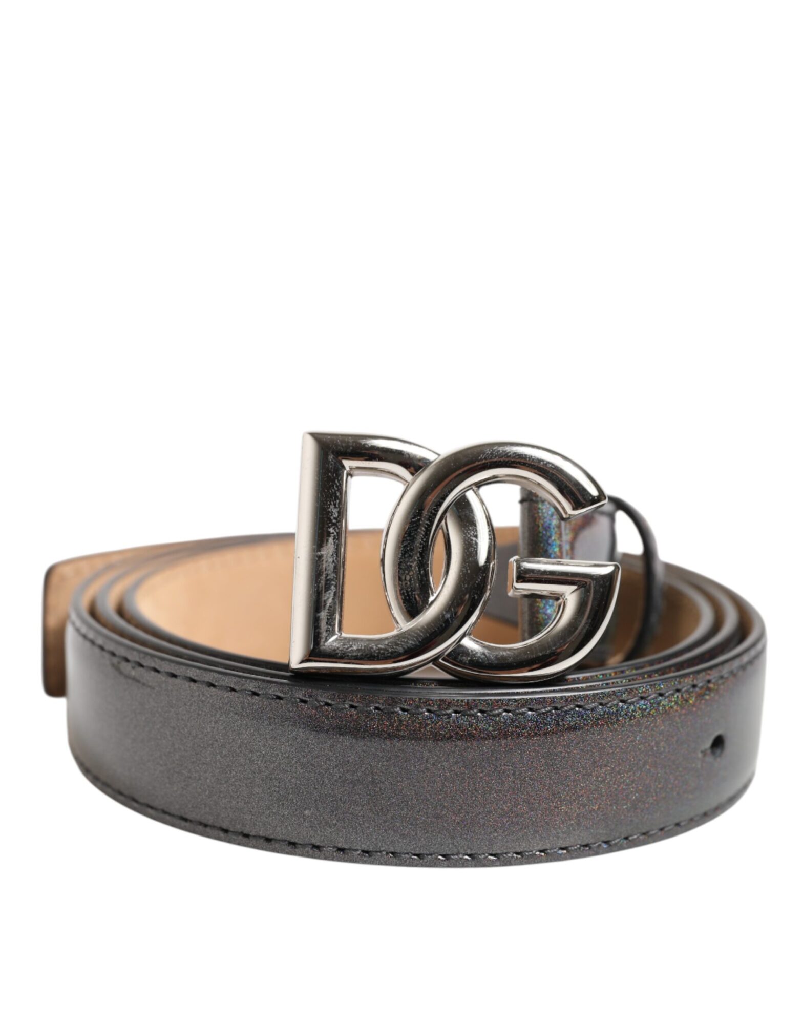 Dolce & Gabbana - Metallic Leather Silver Tone Logo Buckle Belt