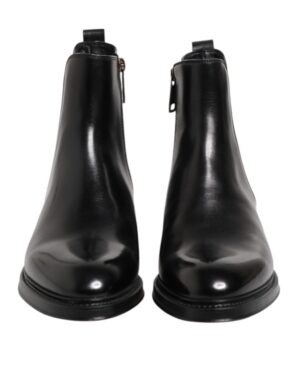 Black Chelsea Leather Mid Calf Boots Shoes