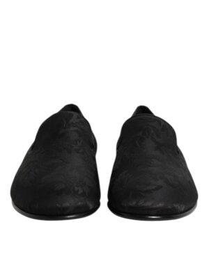 Black Floral Brocade Loafers Men Dress Shoes