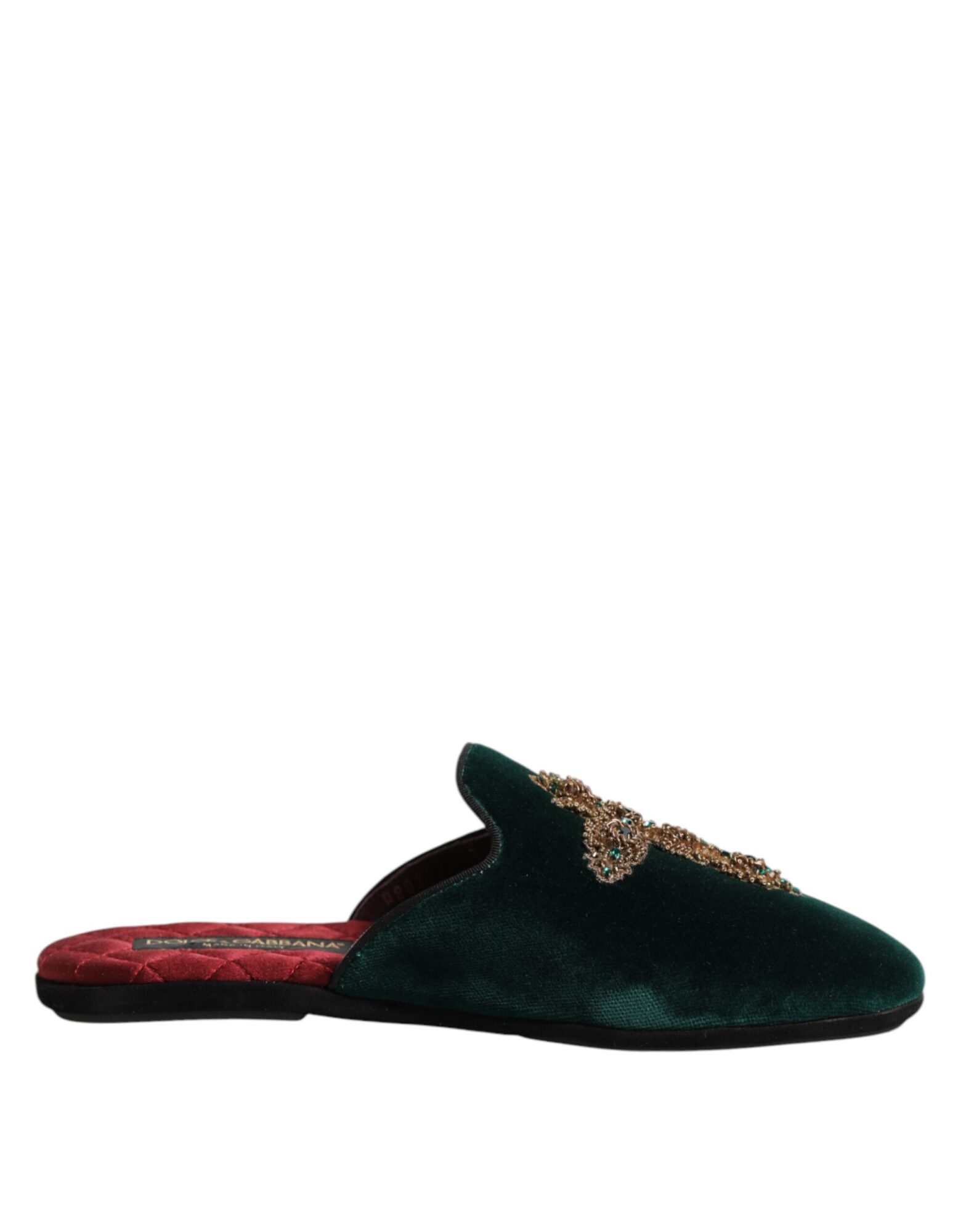 Dolce & Gabbana - Green Velvet Cross Embellished Slippers Shoes