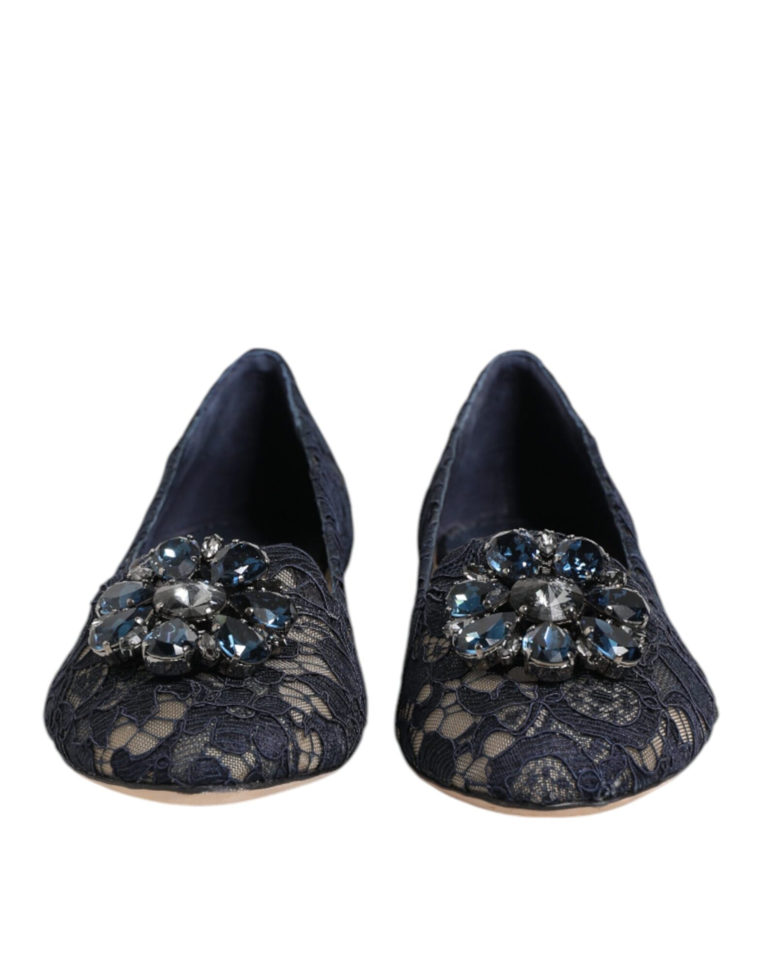 Dolce & Gabbana - Blue Taormina Lace Crystals Flats Shoes