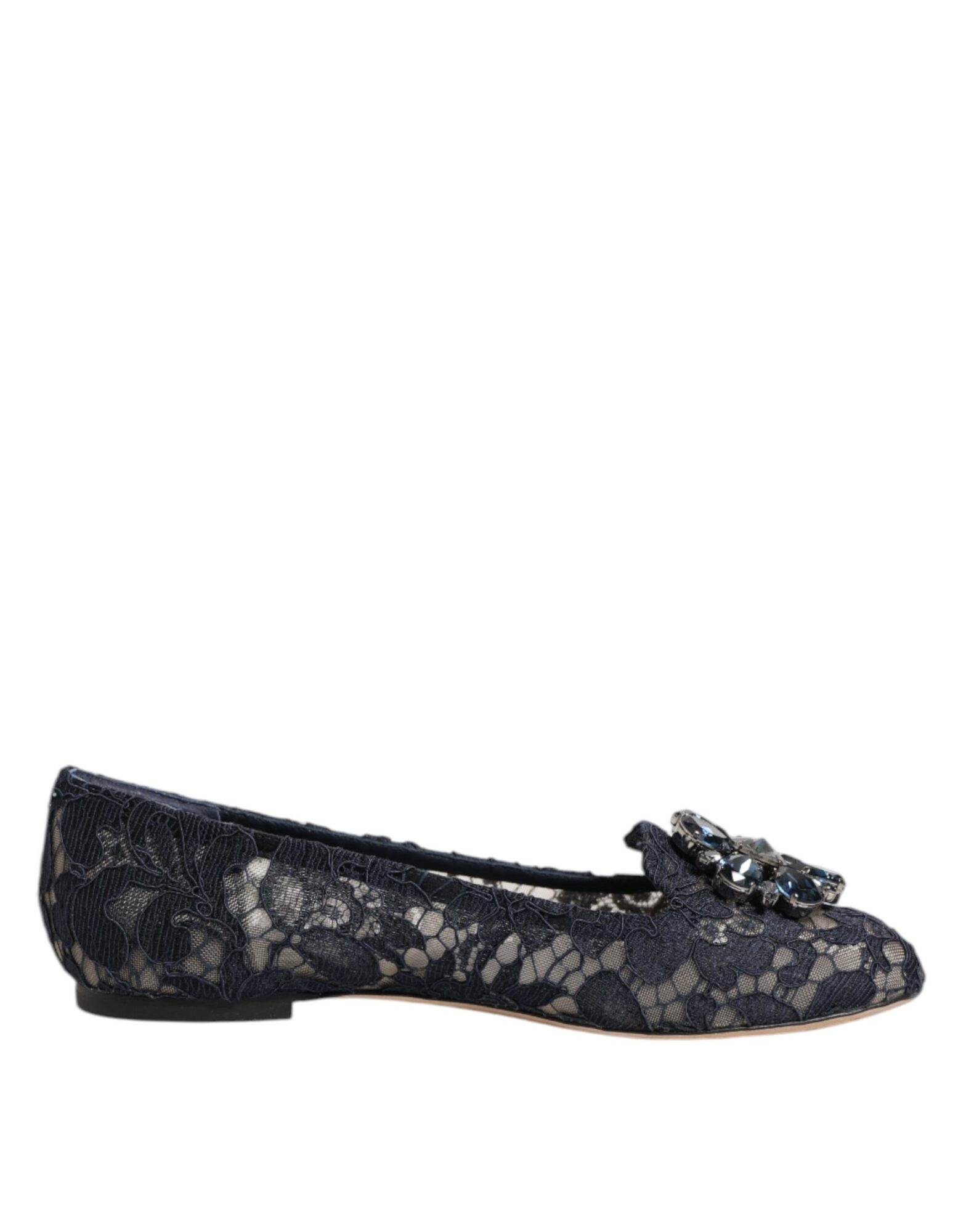 Dolce & Gabbana - Blue Taormina Lace Crystals Flats Shoes