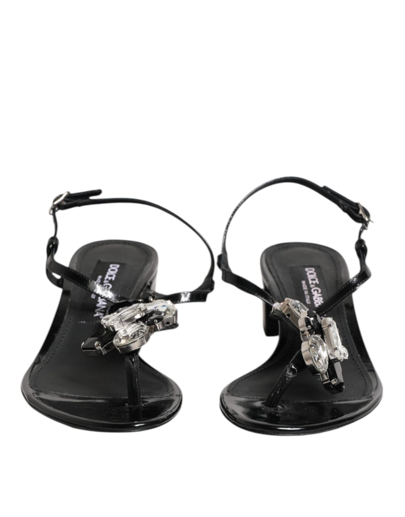 Dolce & Gabbana - Black Leather Crystal Ankle Strap Sandals Shoes
