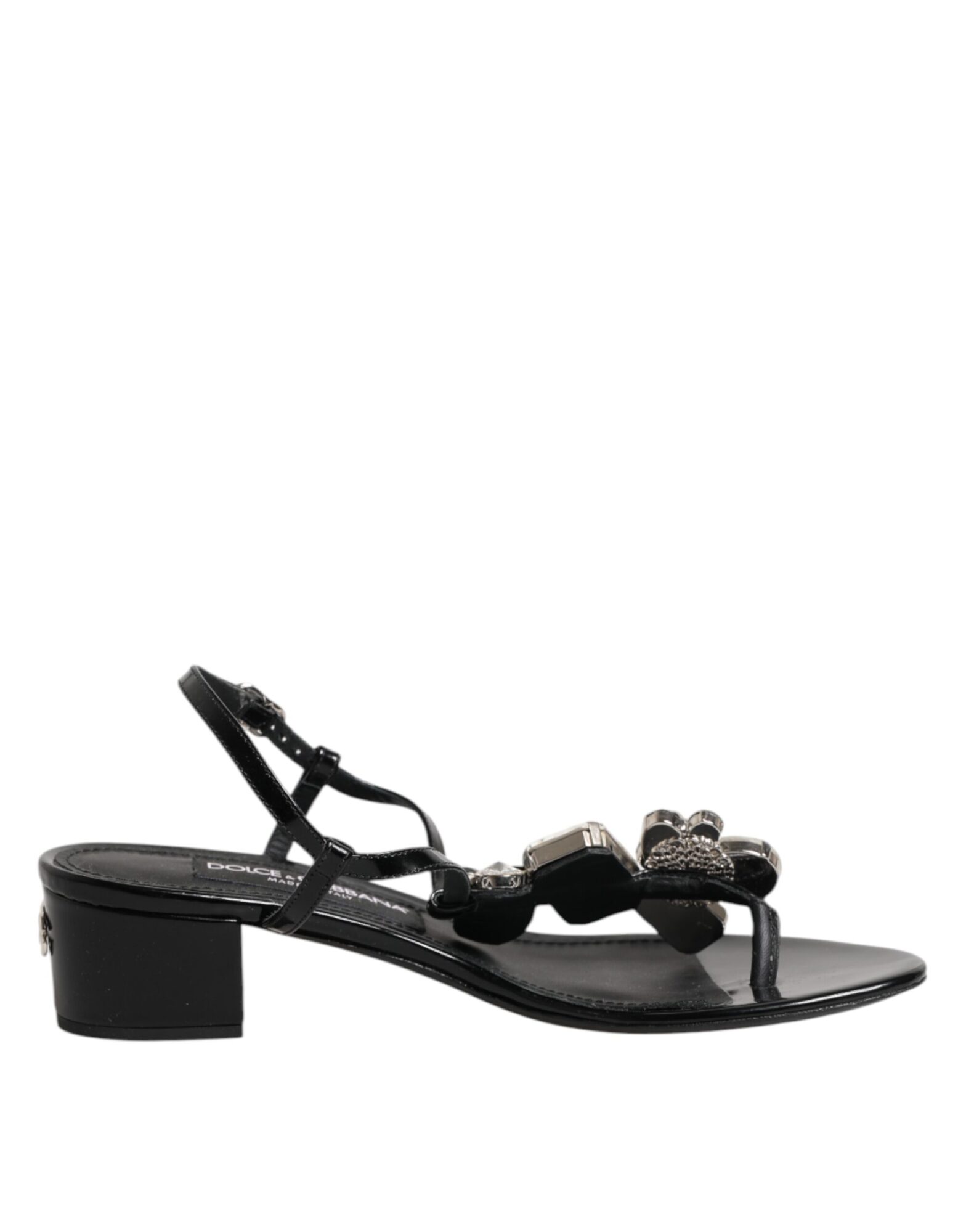 Dolce & Gabbana - Black Leather Crystal Ankle Strap Sandals Shoes