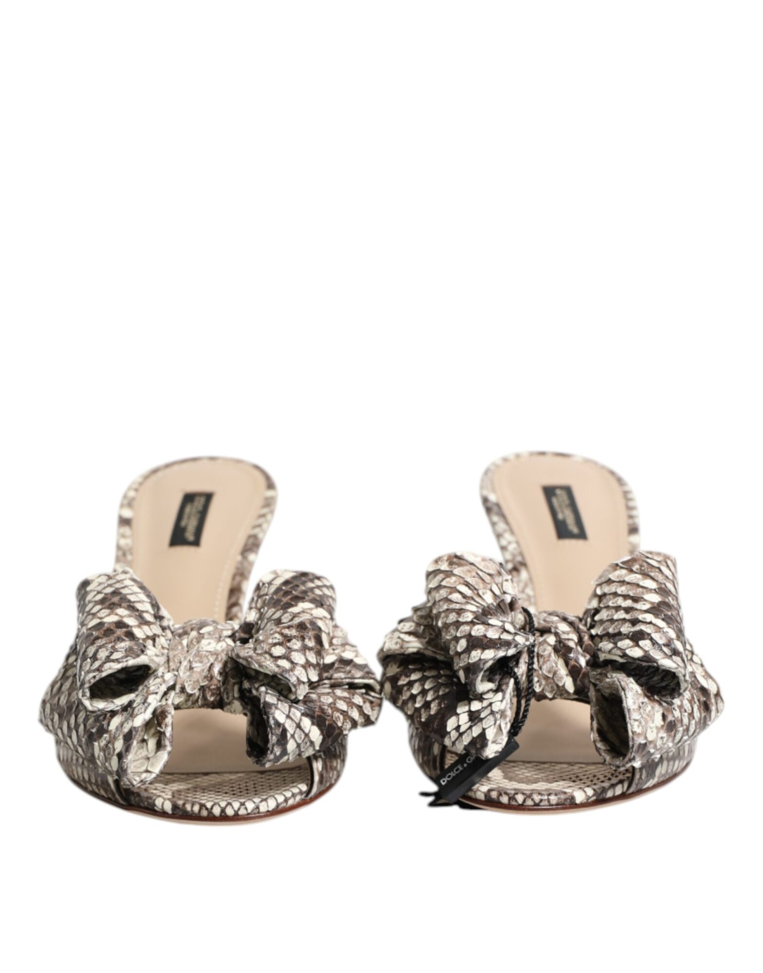 Dolce & Gabbana - Multicolor Keira Bow Leather Peep Toe Mules Shoes