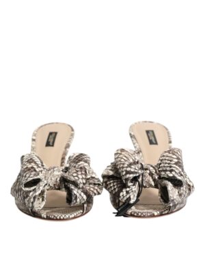 Multicolor Keira Bow Leather Peep Toe Mules Shoes