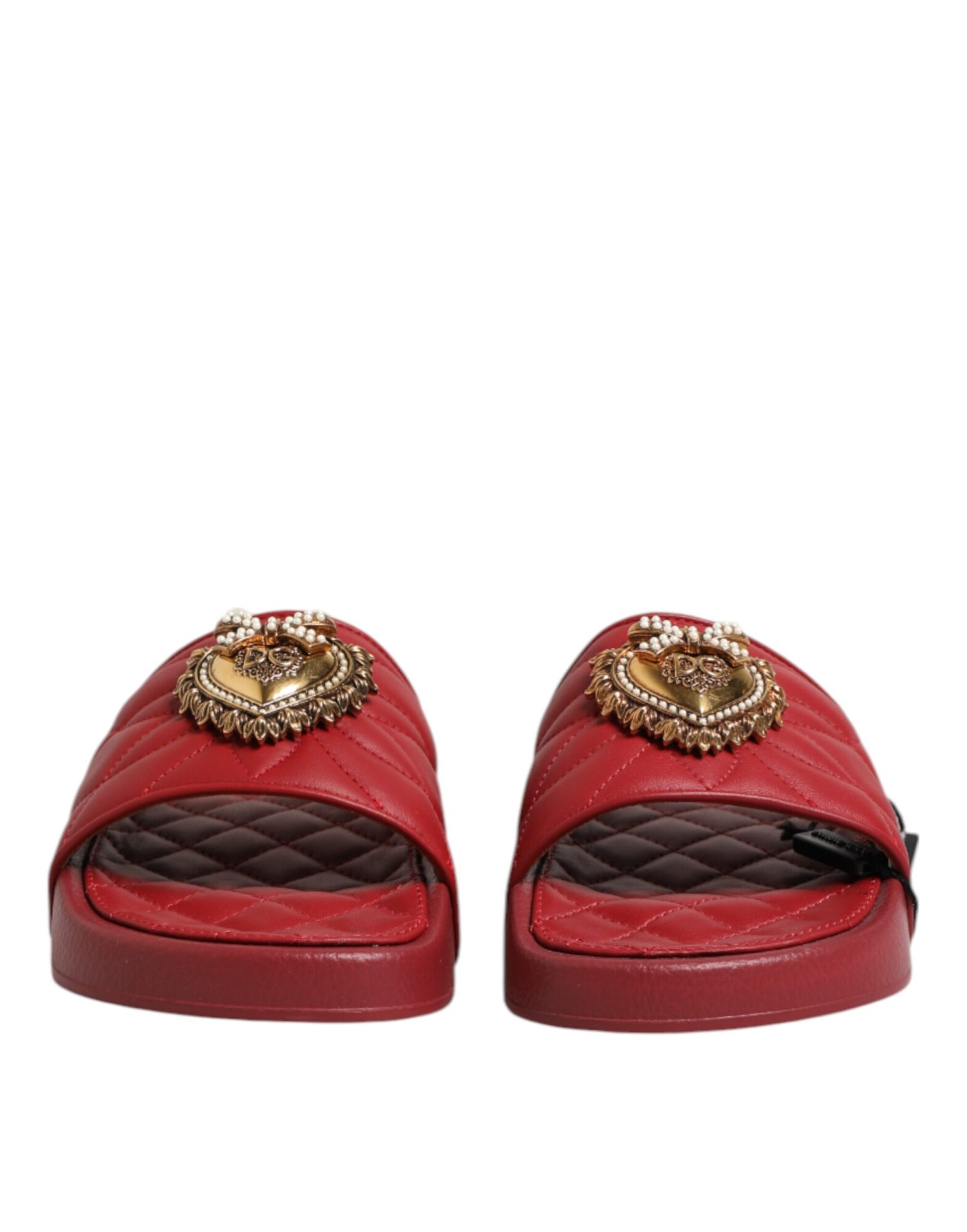 Dolce & Gabbana - Red Devotion MatelassÃ© Leather Slides Shoes