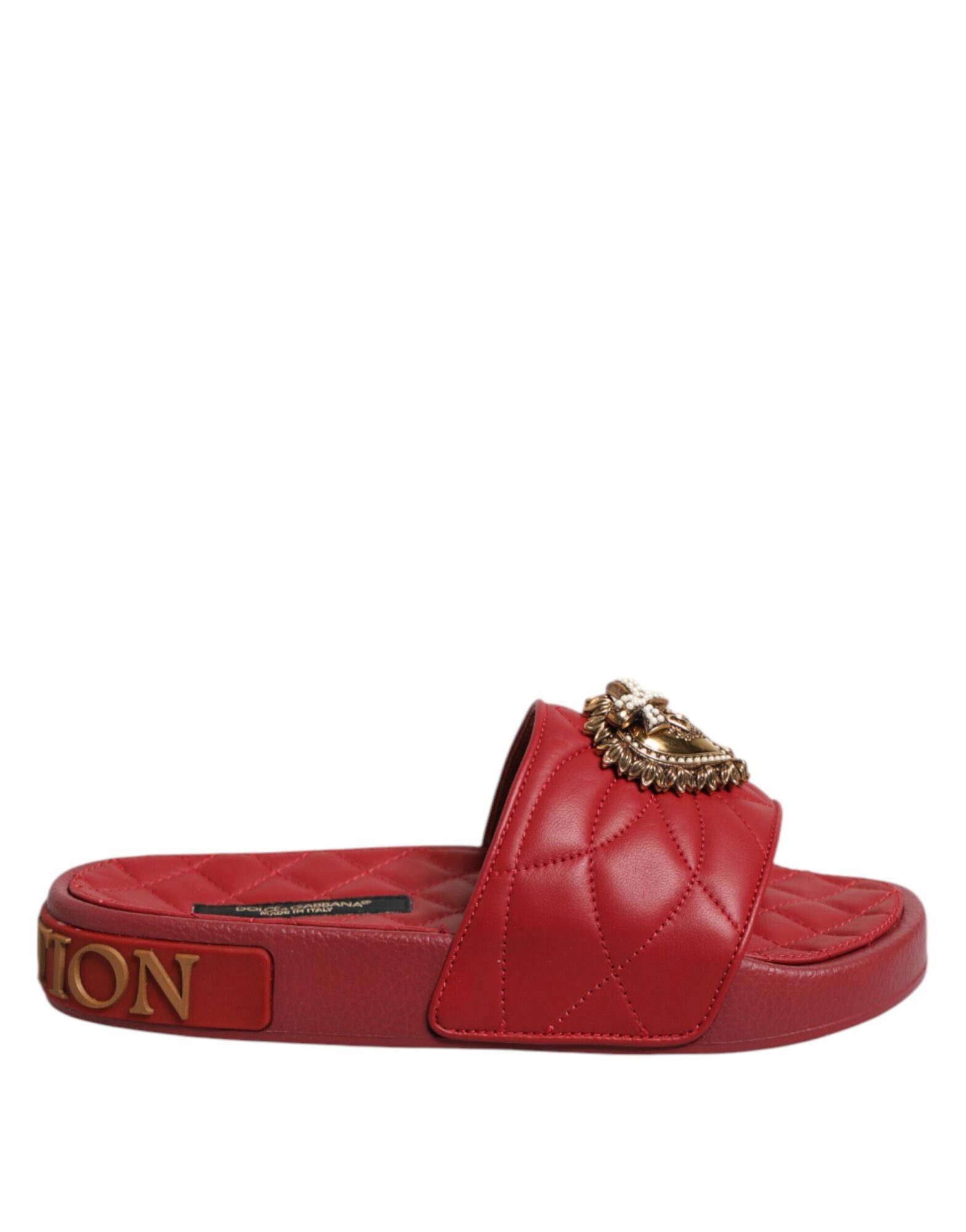 Dolce & Gabbana - Red Devotion Matelassé Leather Slides Shoes