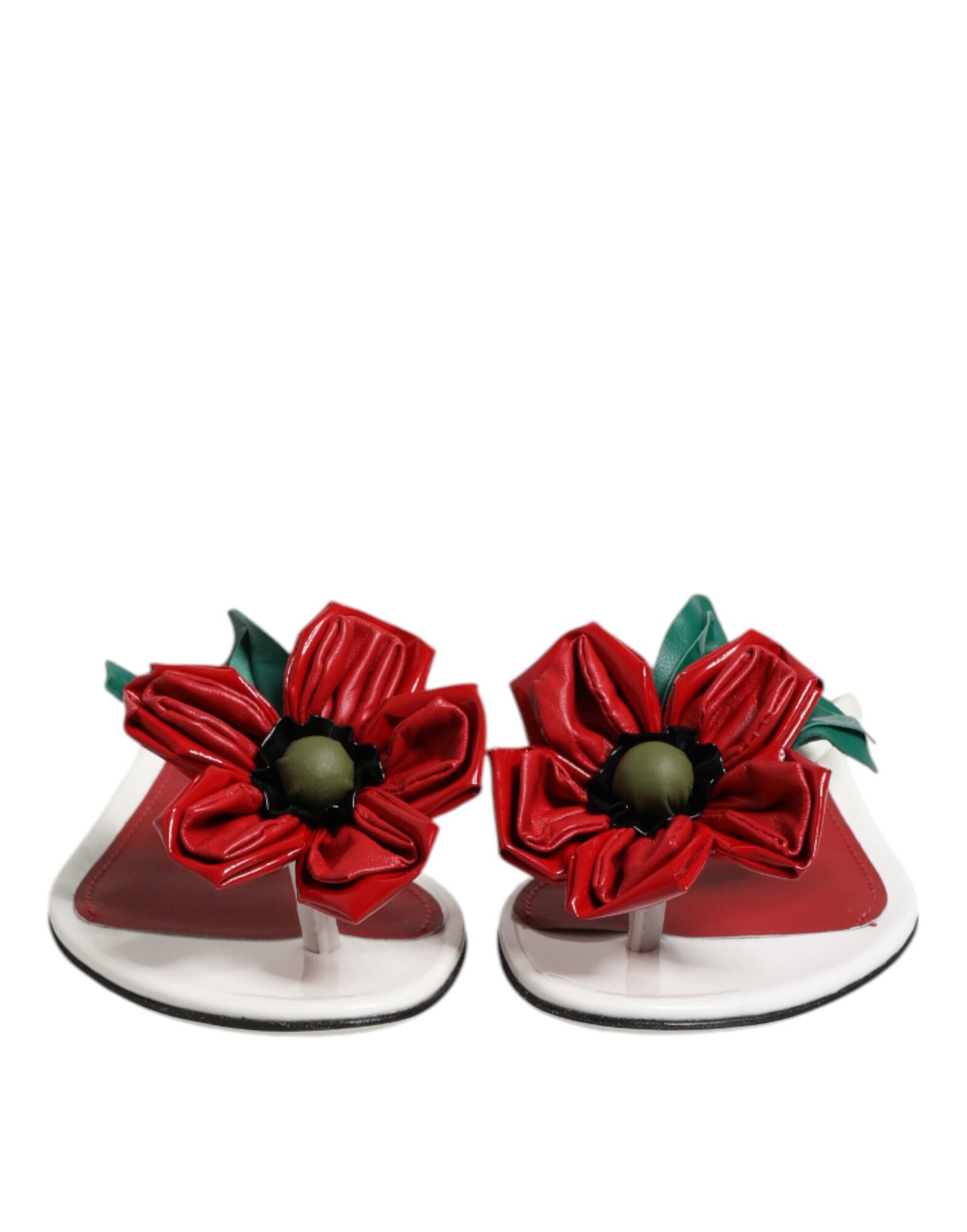 Dolce & Gabbana - Red White KEIRA Flower Leather Sandals Shoes