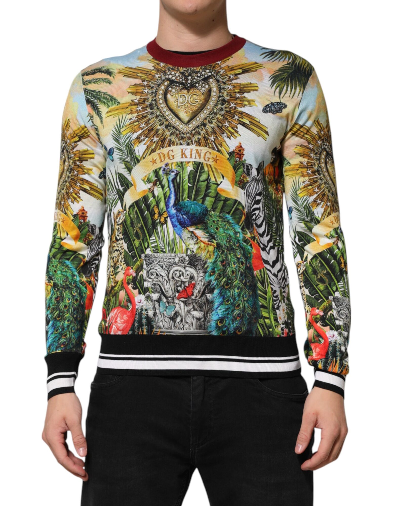 Dolce & Gabbana - Tropical Heart Crown Silk Pullover Sweater