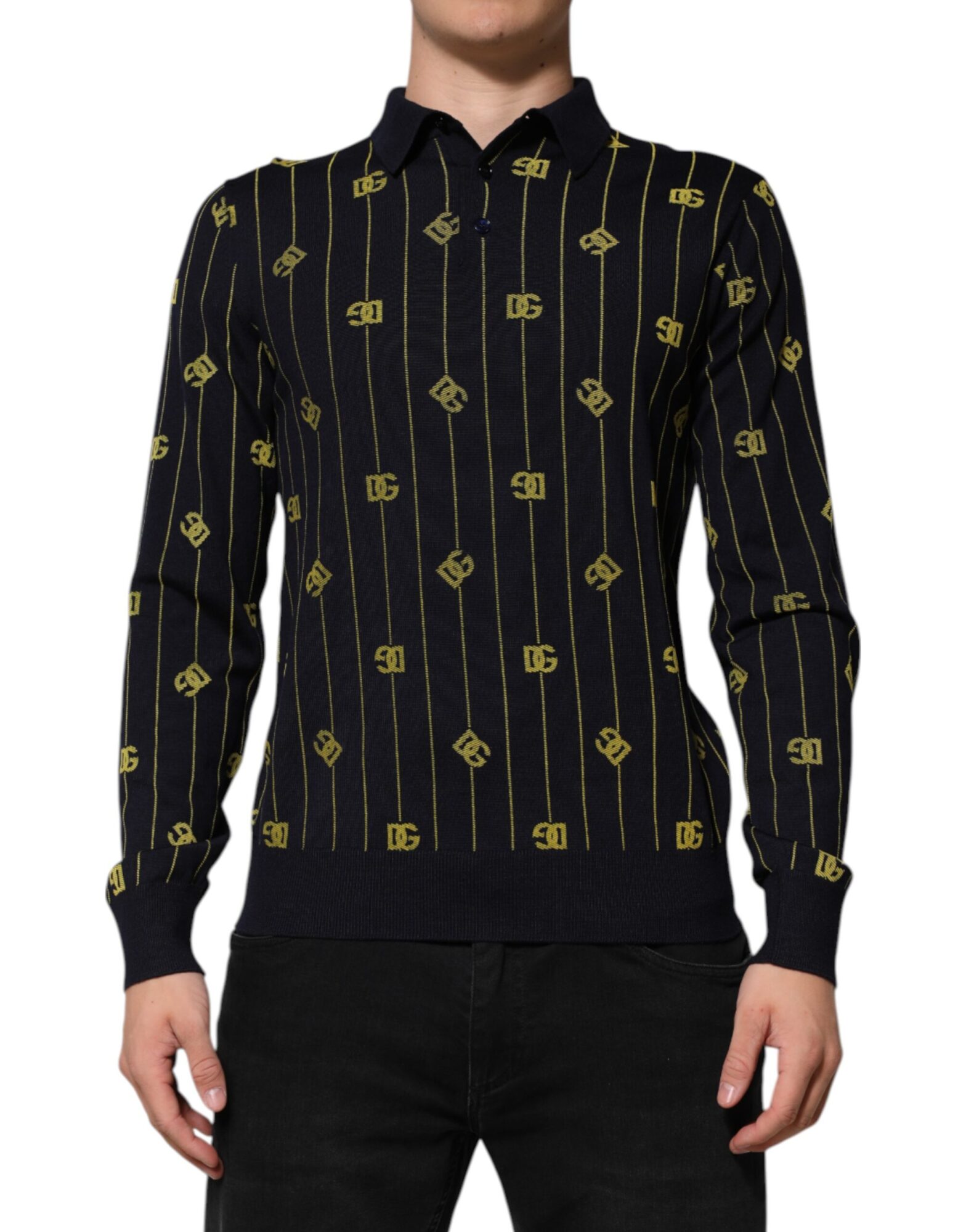Dolce & Gabbana - Black Logo Jacquard Knitted Polo Shirt T-shirt
