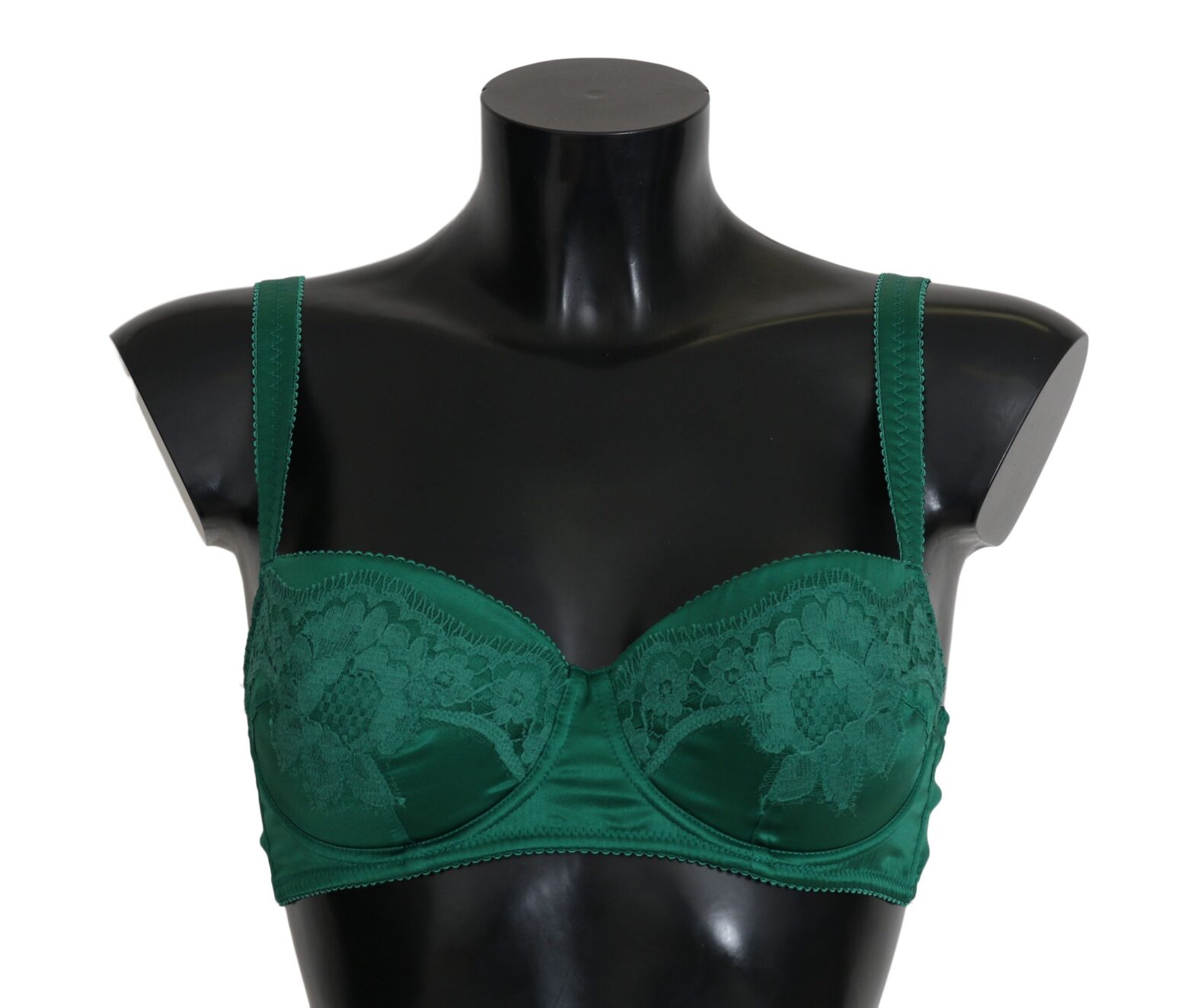 Dolce & Gabbana - Green Silk Stretch Floral Lace Bra Underwear