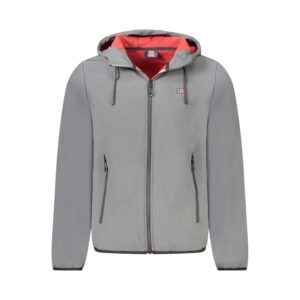 Gray Polyester Men's Hooded Jacket