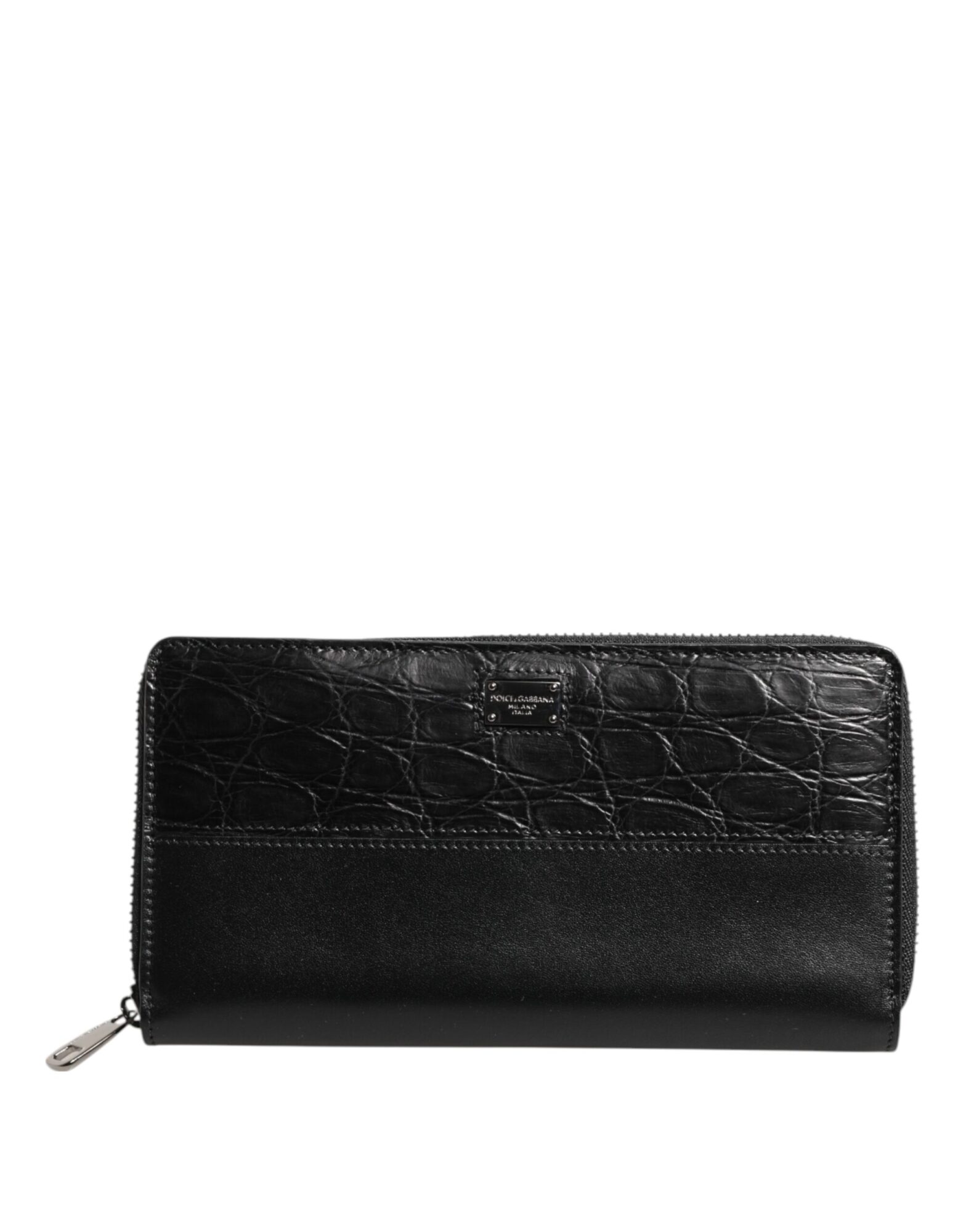 Dolce & Gabbana - Black Leather Logo Plaque Zip Around Continental Wallet