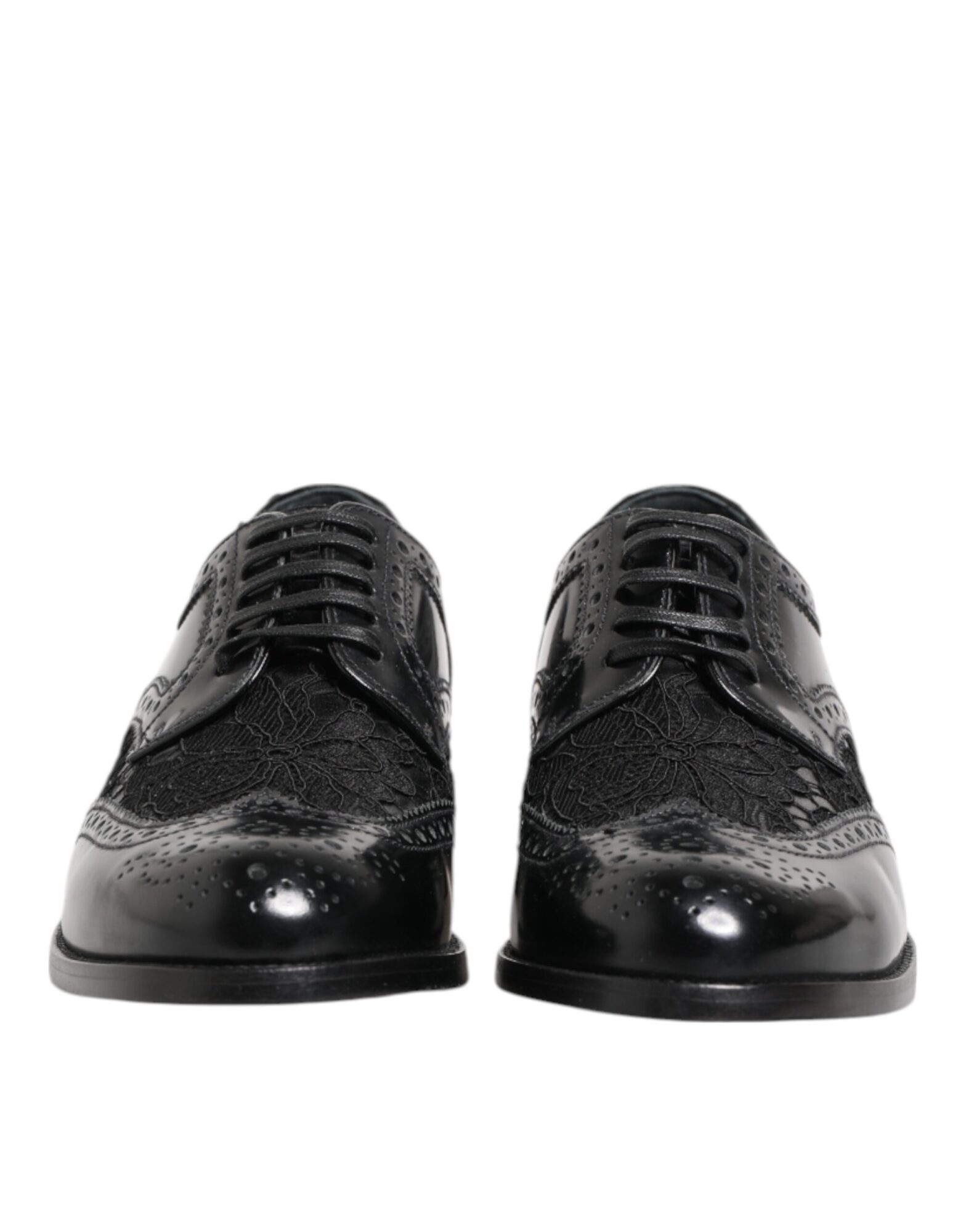 Dolce & Gabbana - Black Leather Floral Lace Dress Formal  Shoes