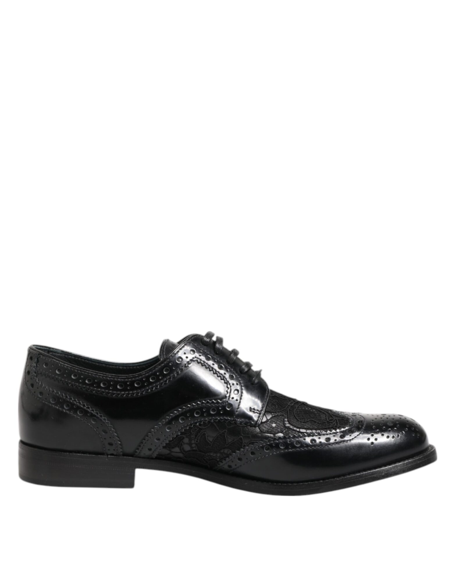 Dolce & Gabbana - Black Leather Floral Lace Dress Formal  Shoes