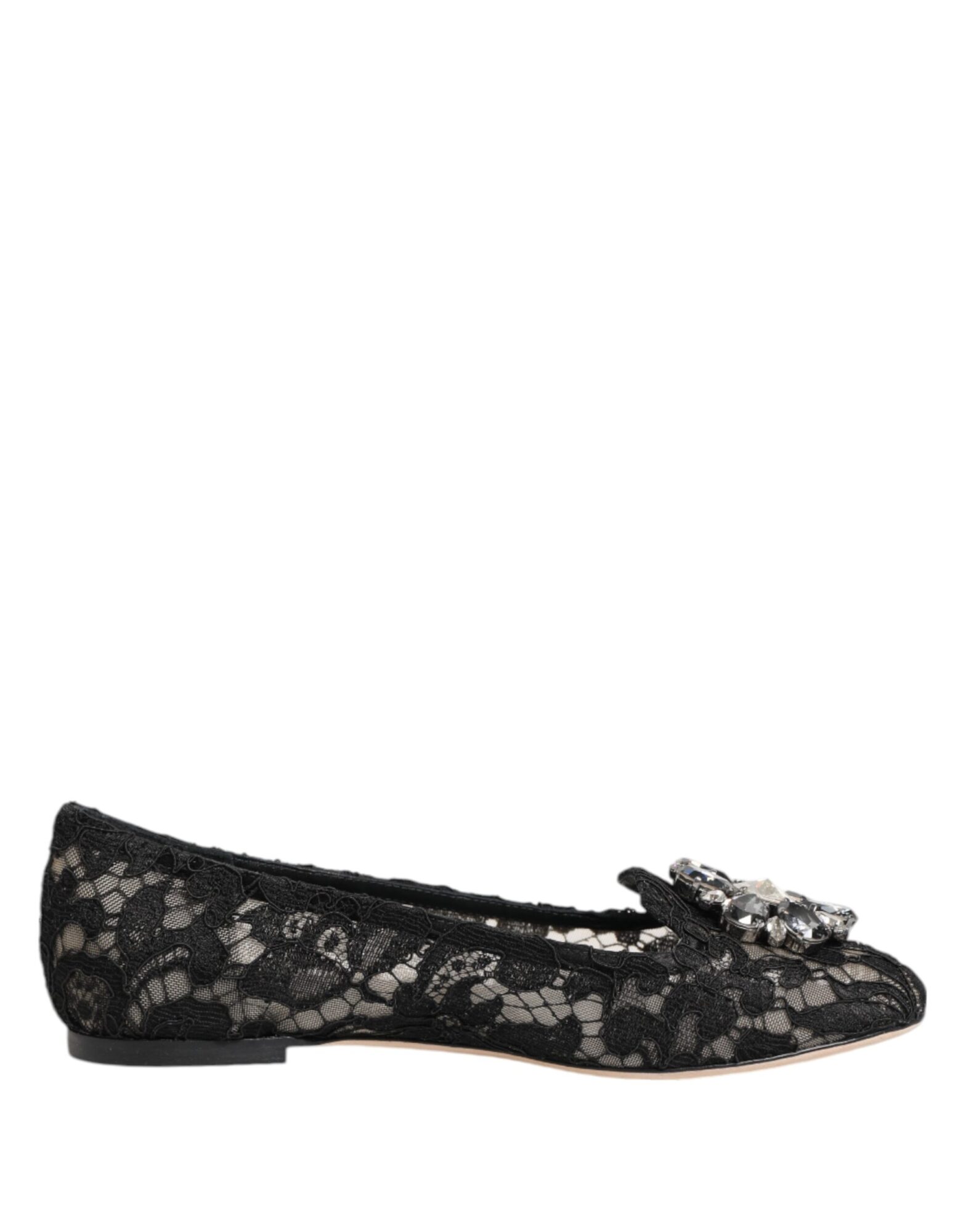 Dolce & Gabbana - Black Taormina Lace Crystals Flats Shoes
