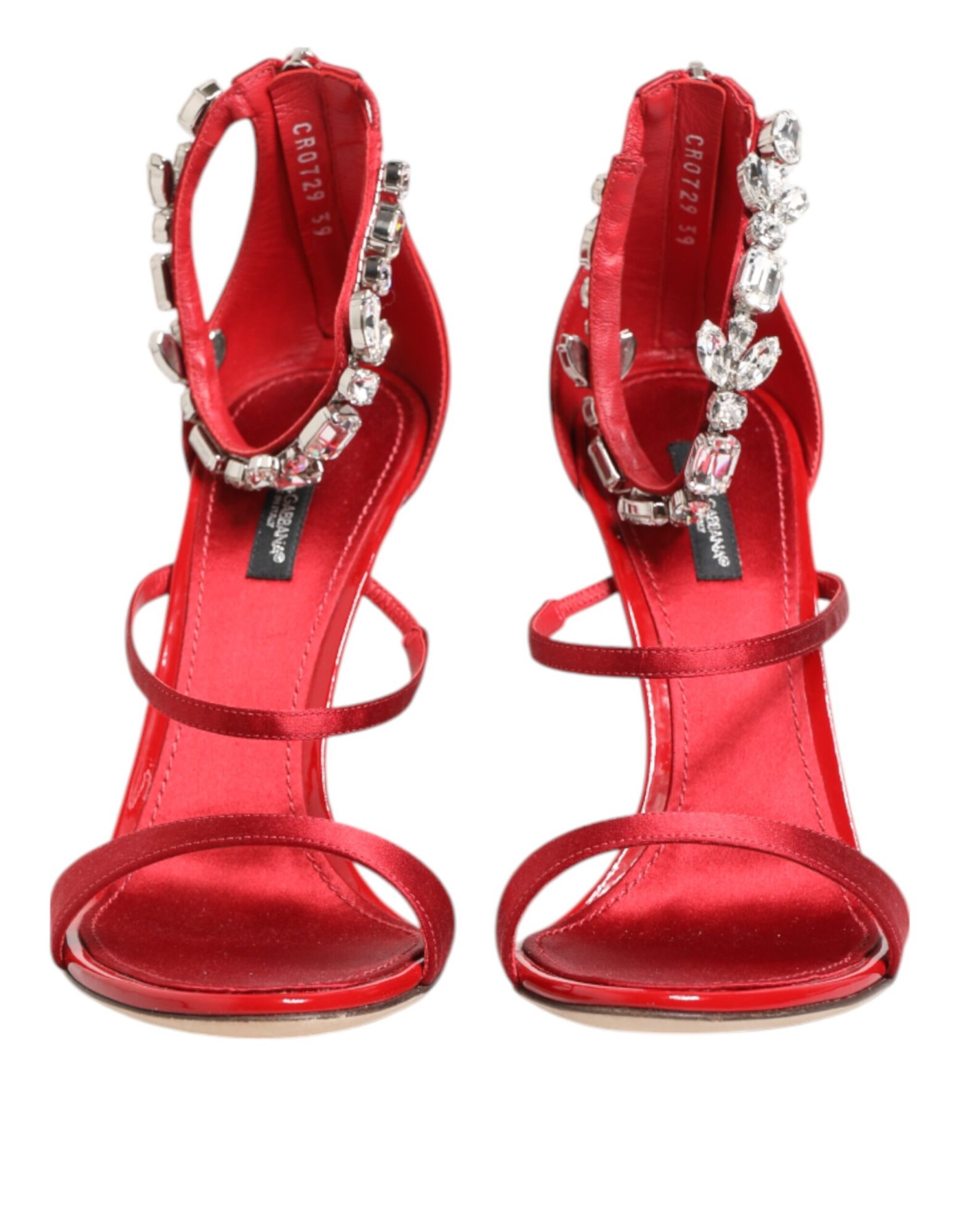 Dolce & Gabbana - Red Satin Crystals Keira Sandals Heels Shoes