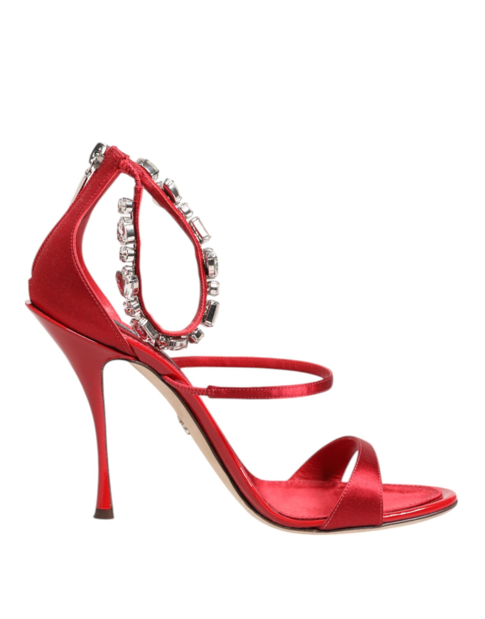 Dolce & Gabbana - Red Satin Crystals Keira Sandals Heels Shoes