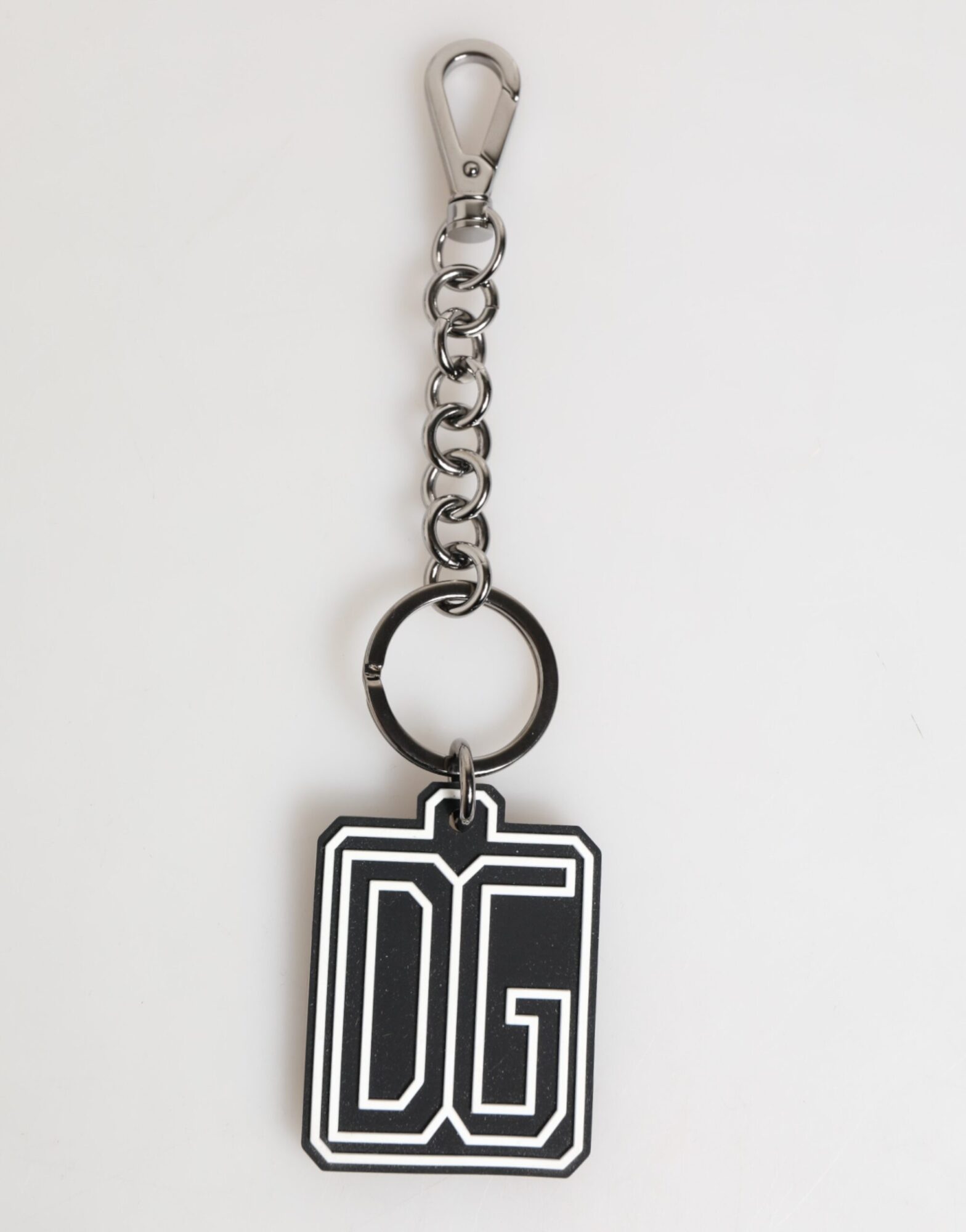 Dolce & Gabbana - Black White DG Rubber Logo Silver Men Keychain Keyring