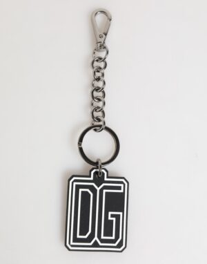 Black White DG Rubber Logo Silver Men Keychain Keyring
