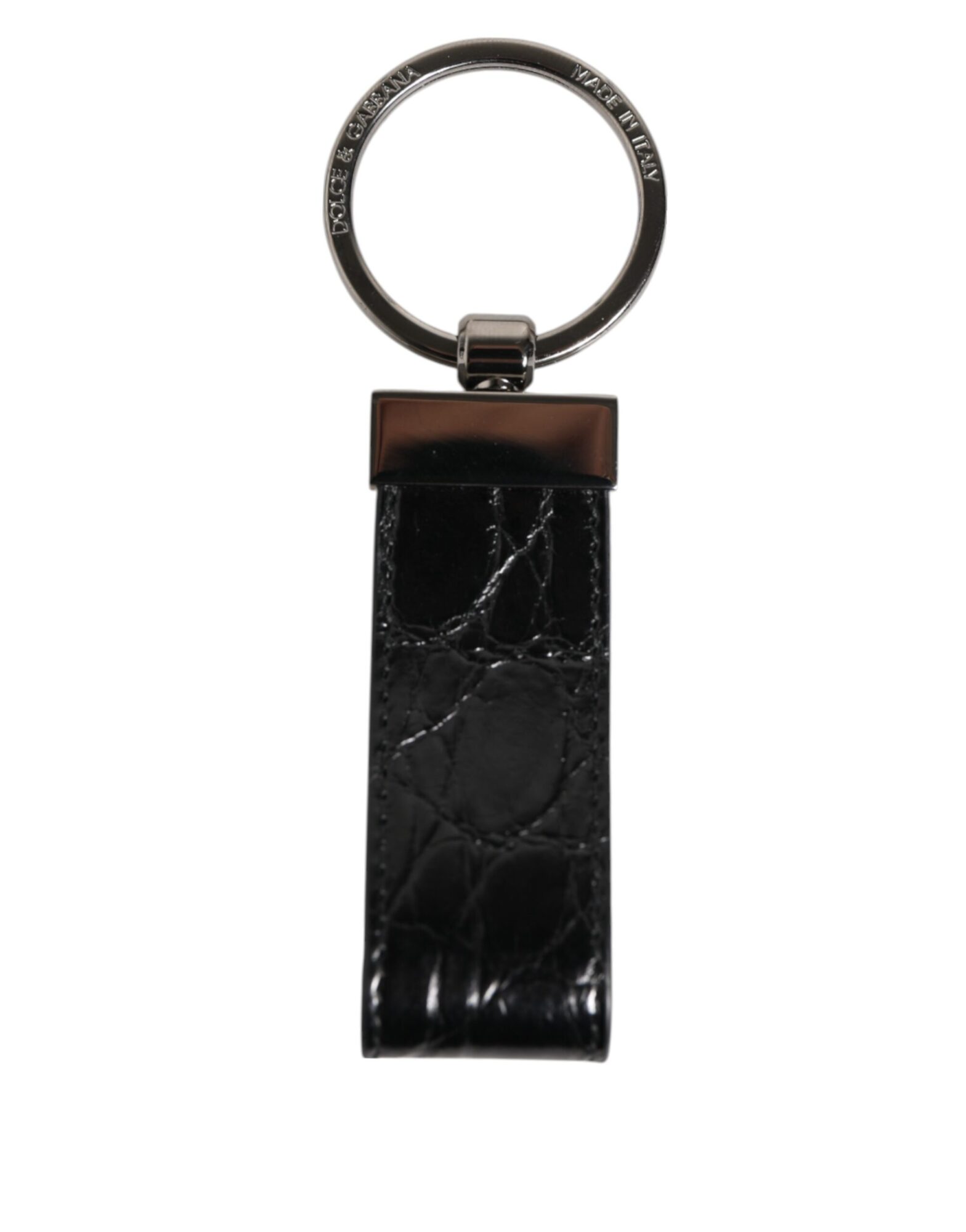 Dolce & Gabbana - Black Leather Logo Metal Ring Keychain Holder Men Keyring