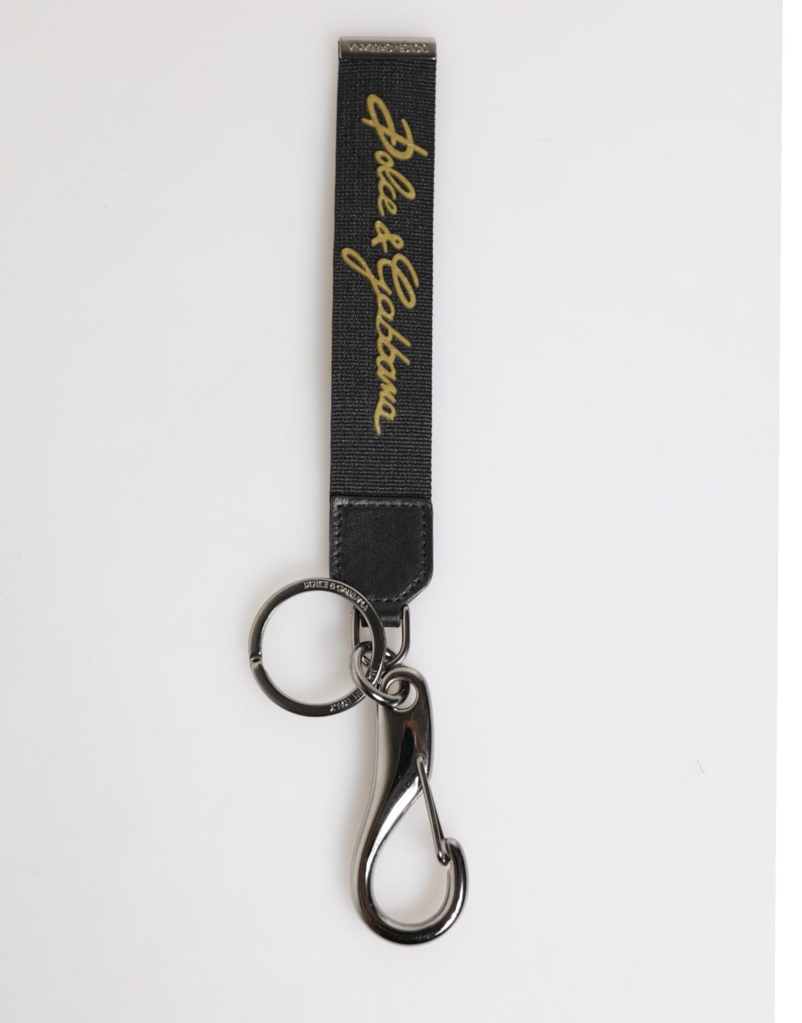 Dolce & Gabbana - Black Yellow Polyester DG Logo Silver Keychain Keyring