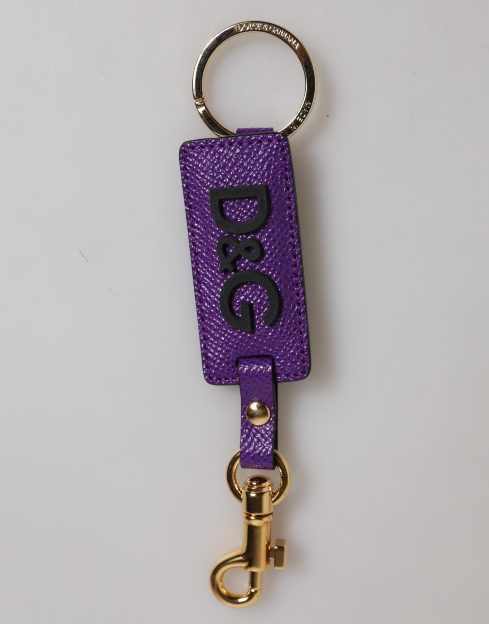 Dolce & Gabbana - Purple DG Logo Leather Gold Tone Metal Keyring Keychain