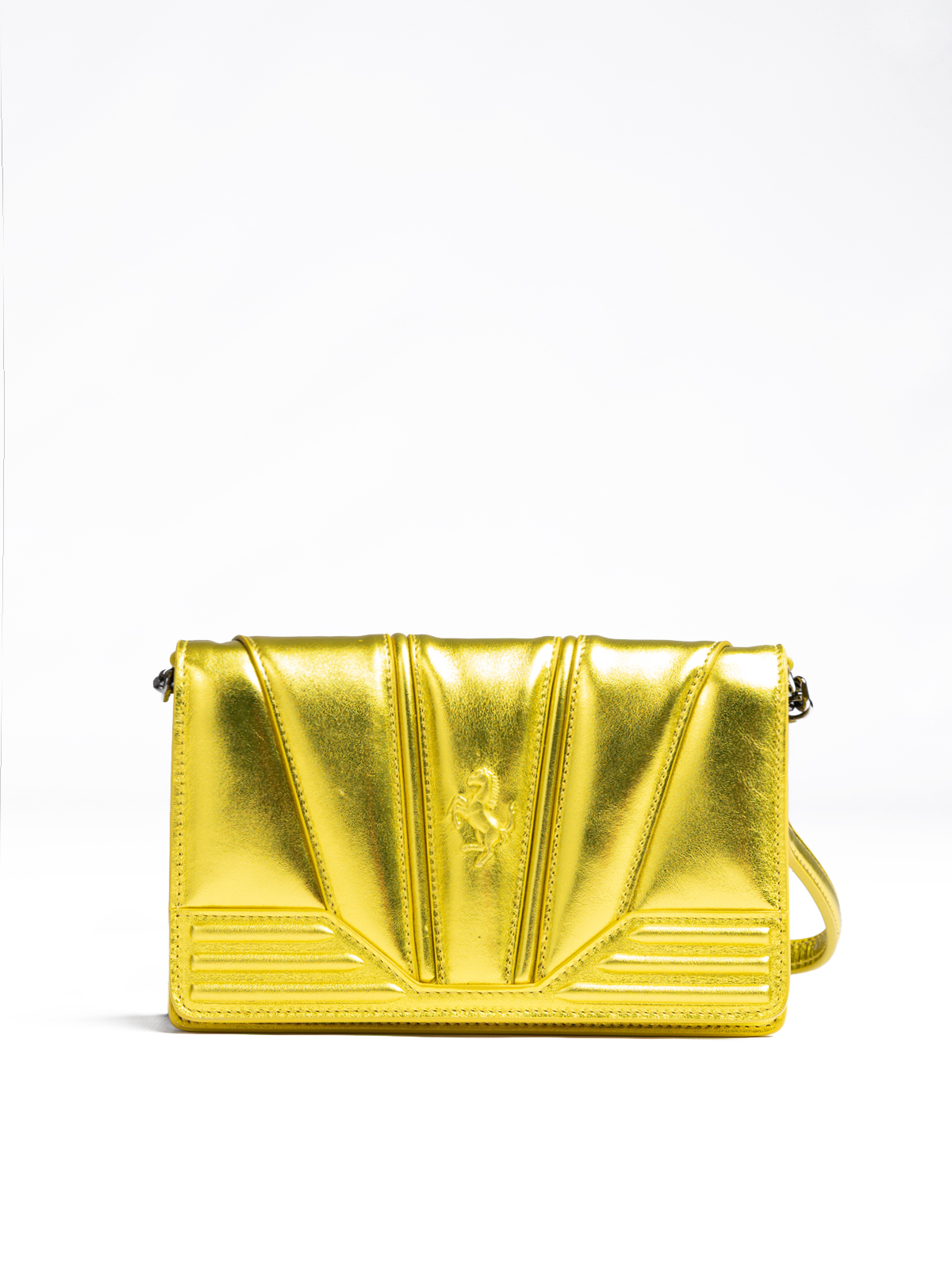 Ferrari - Metal Yellow GT patent leather bag with chain