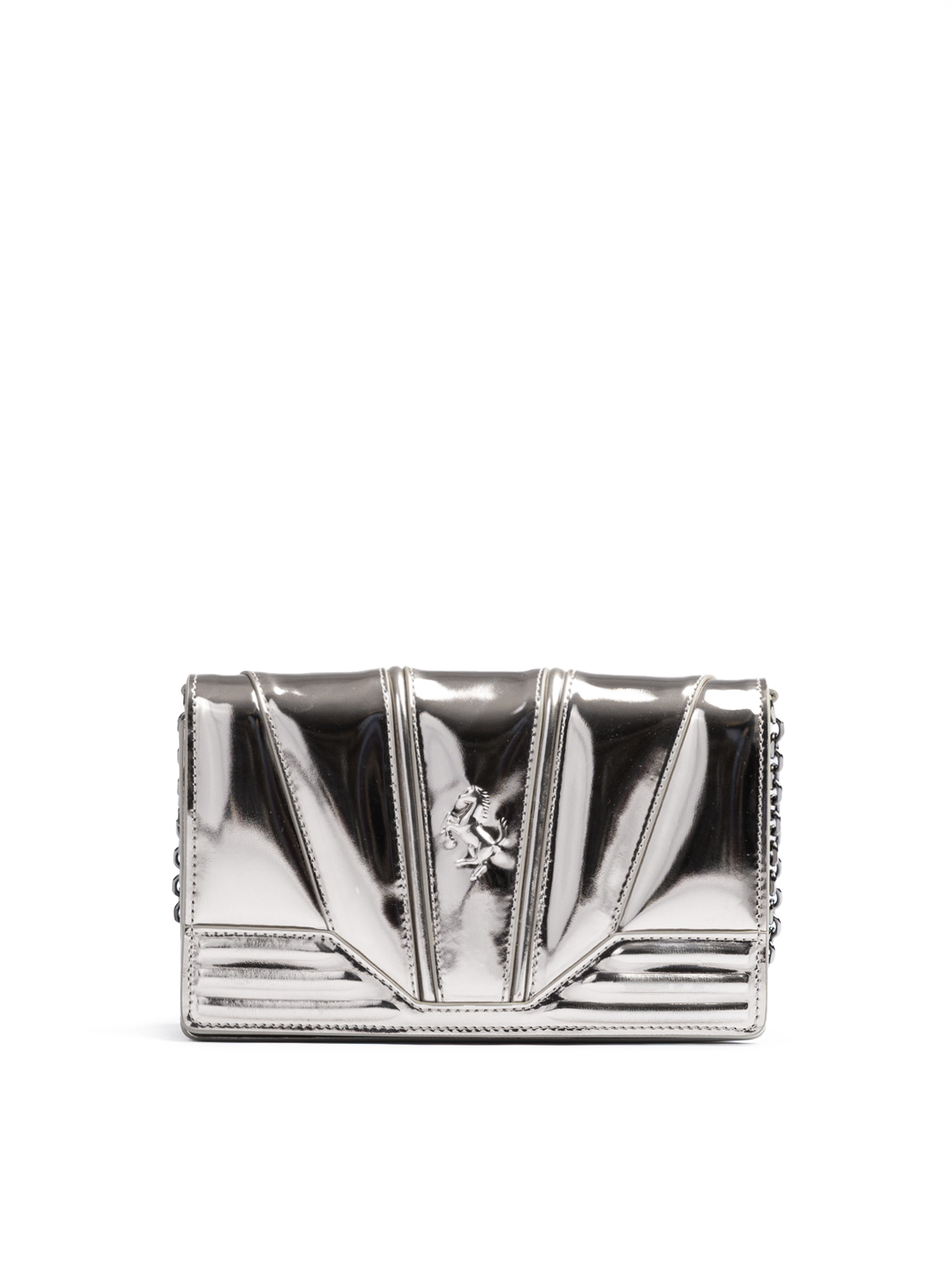 Ferrari - Metal Silver GT patent leather bag with chain