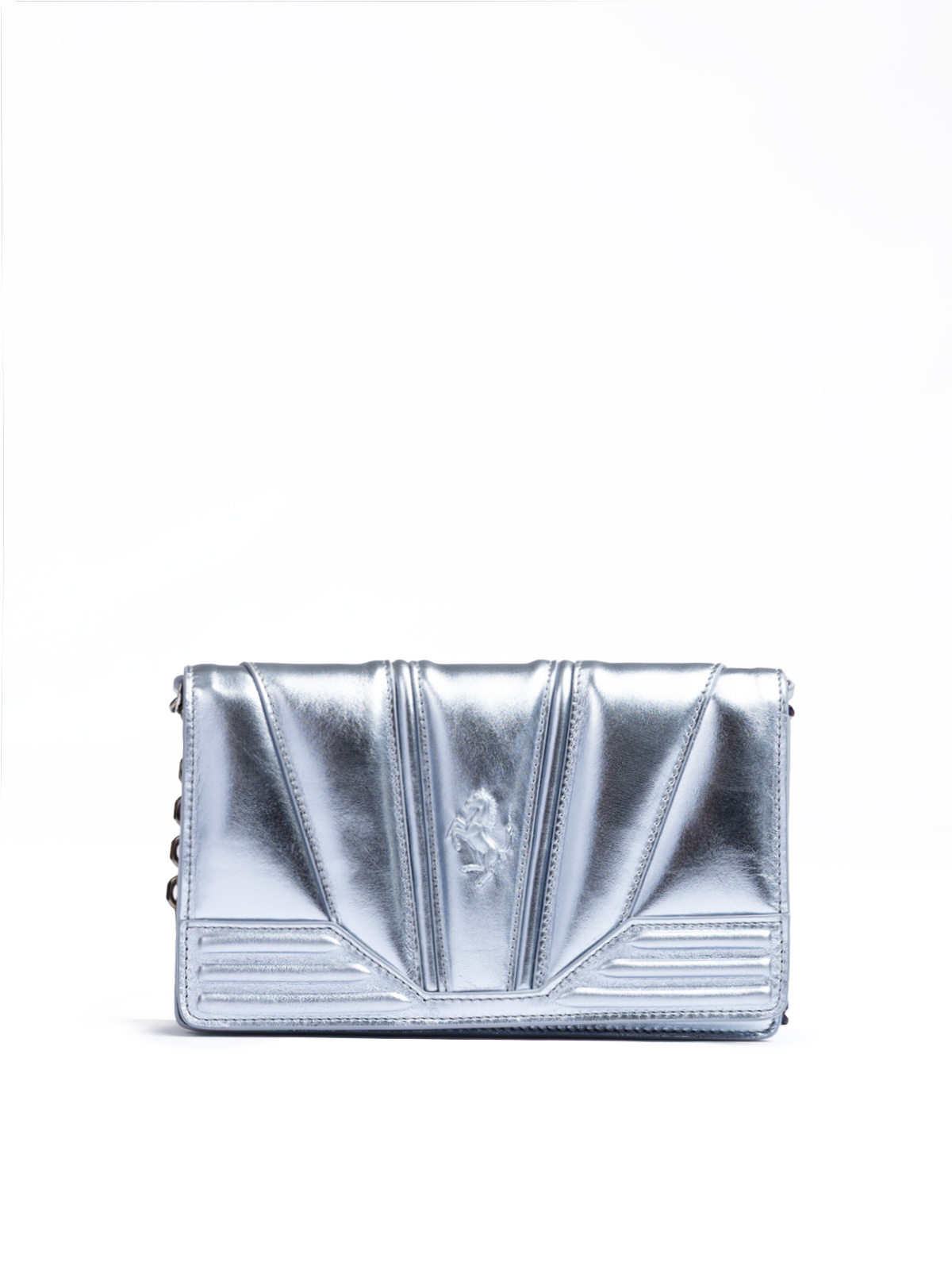 Ferrari - Metal light blue GT patent leather bag with chain