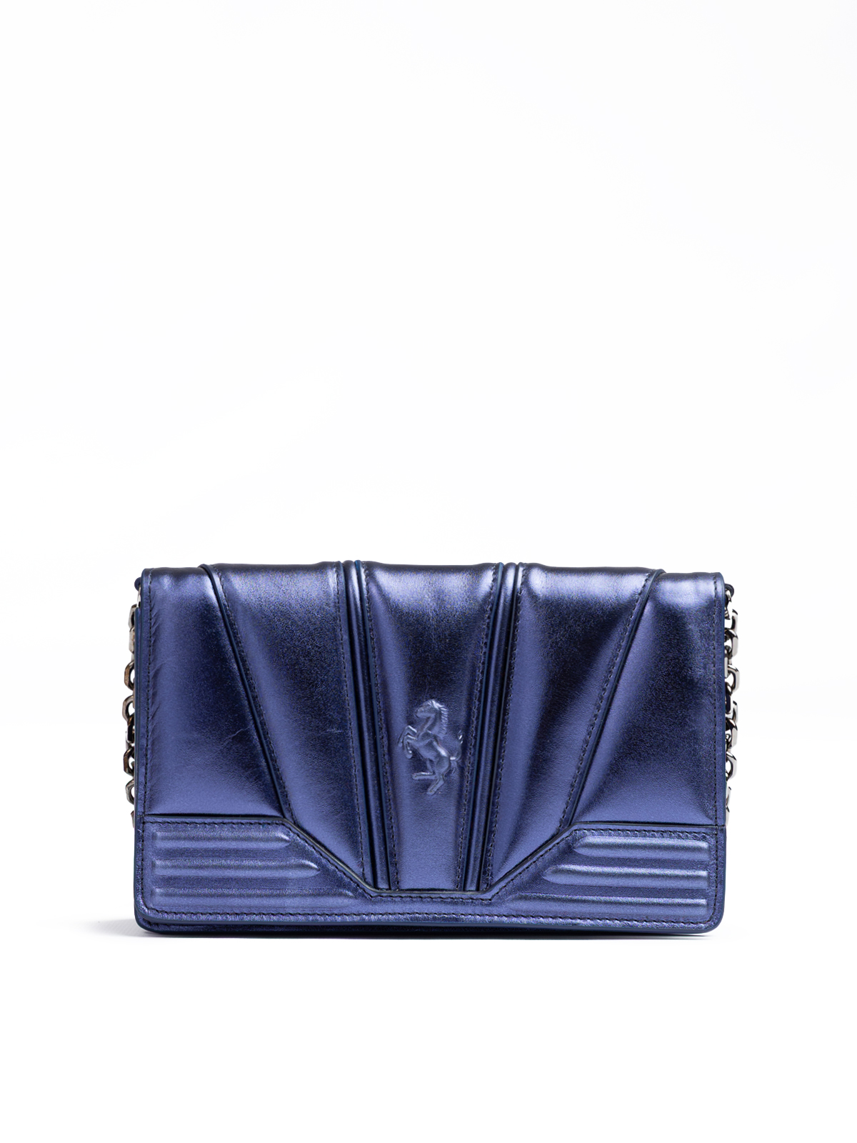 Ferrari - Metal blue GT patent leather bag with chain