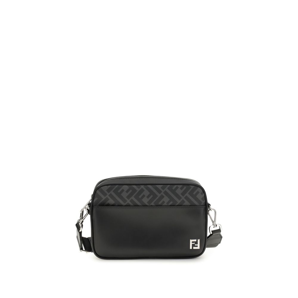 Fendi - FF leather and canvas Shoulder Bag
