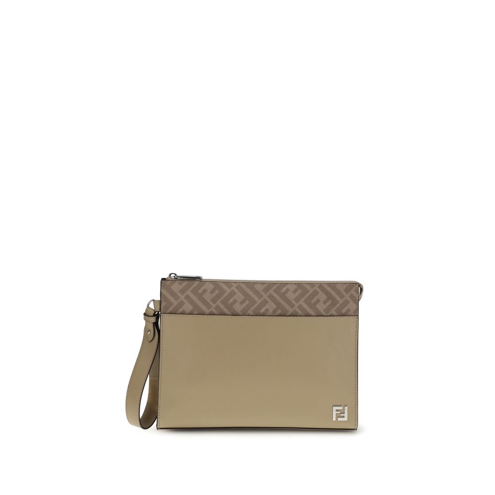 Fendi - Leather and FF canvas Clutch